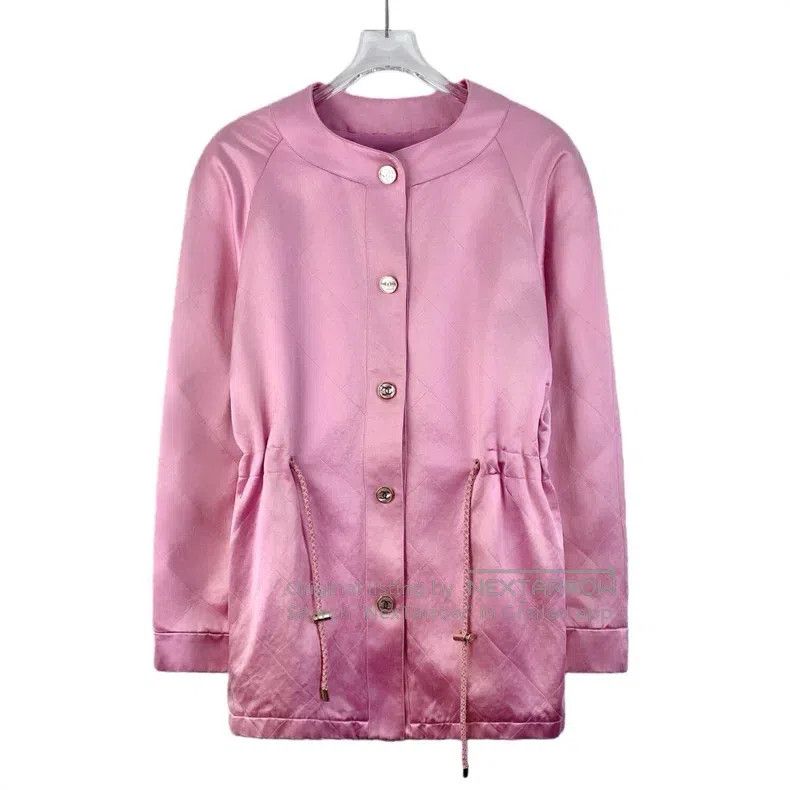 Chanel 23P pink diamond check cotton round neck single-bre