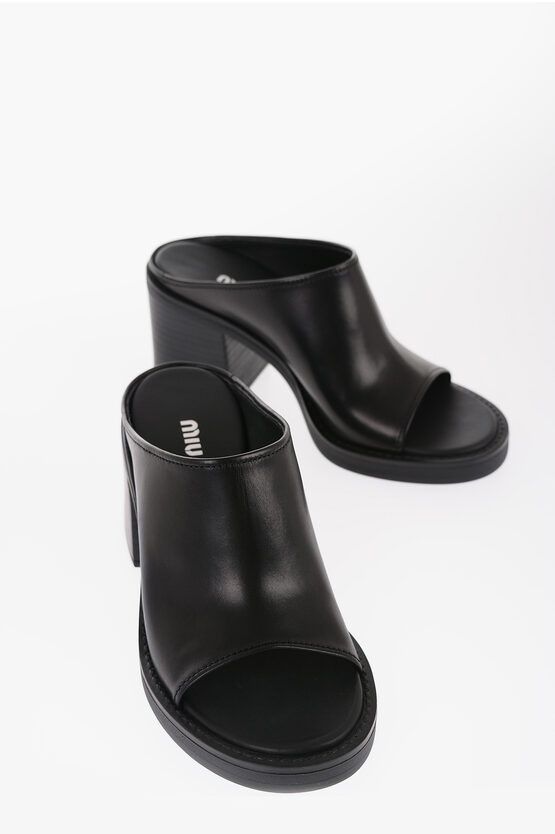 image of Miu Miu Leather Open Toe Mules Heel Shoes 8 Cm in Black, Women's (Size 10)