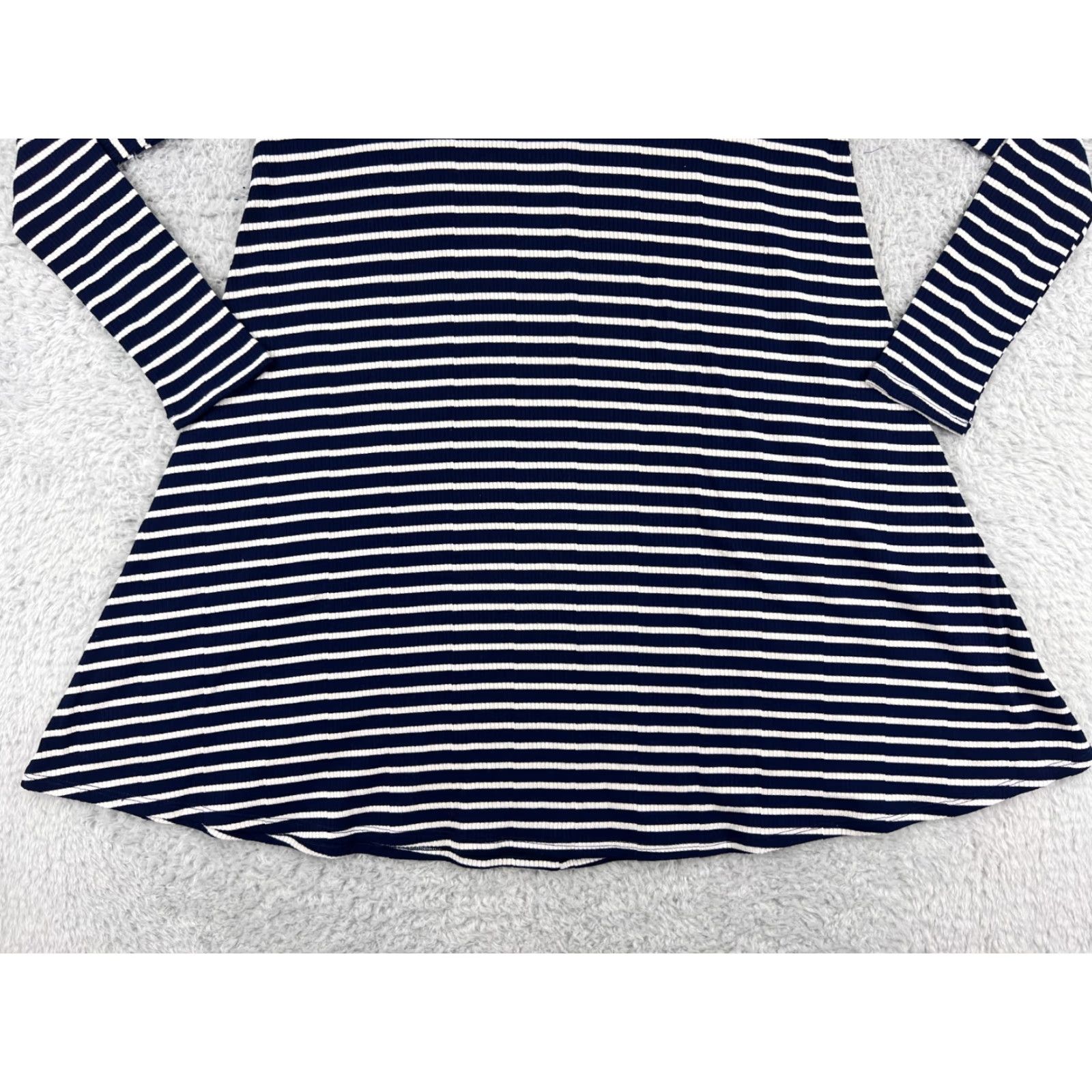 Vintage LA made Dress Women's Small/Medium Blue White Striped Long Sleeve Mini Polyester Knit Dress - Vintage? No Size M / US 6-8 / IT 42-44 - 5 Thumbnail