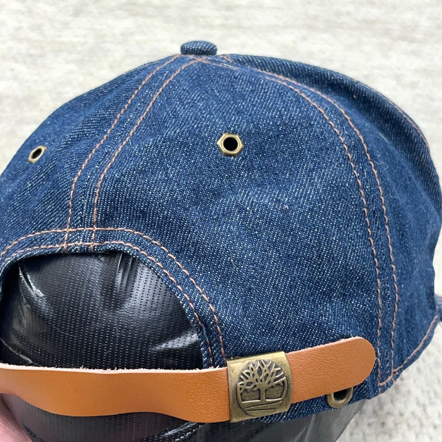 Timberland Timberland Hat Cap Leather Strap Back Denim Panel Patch Hiking Camp Adult Size ONE SIZE - 5 Thumbnail