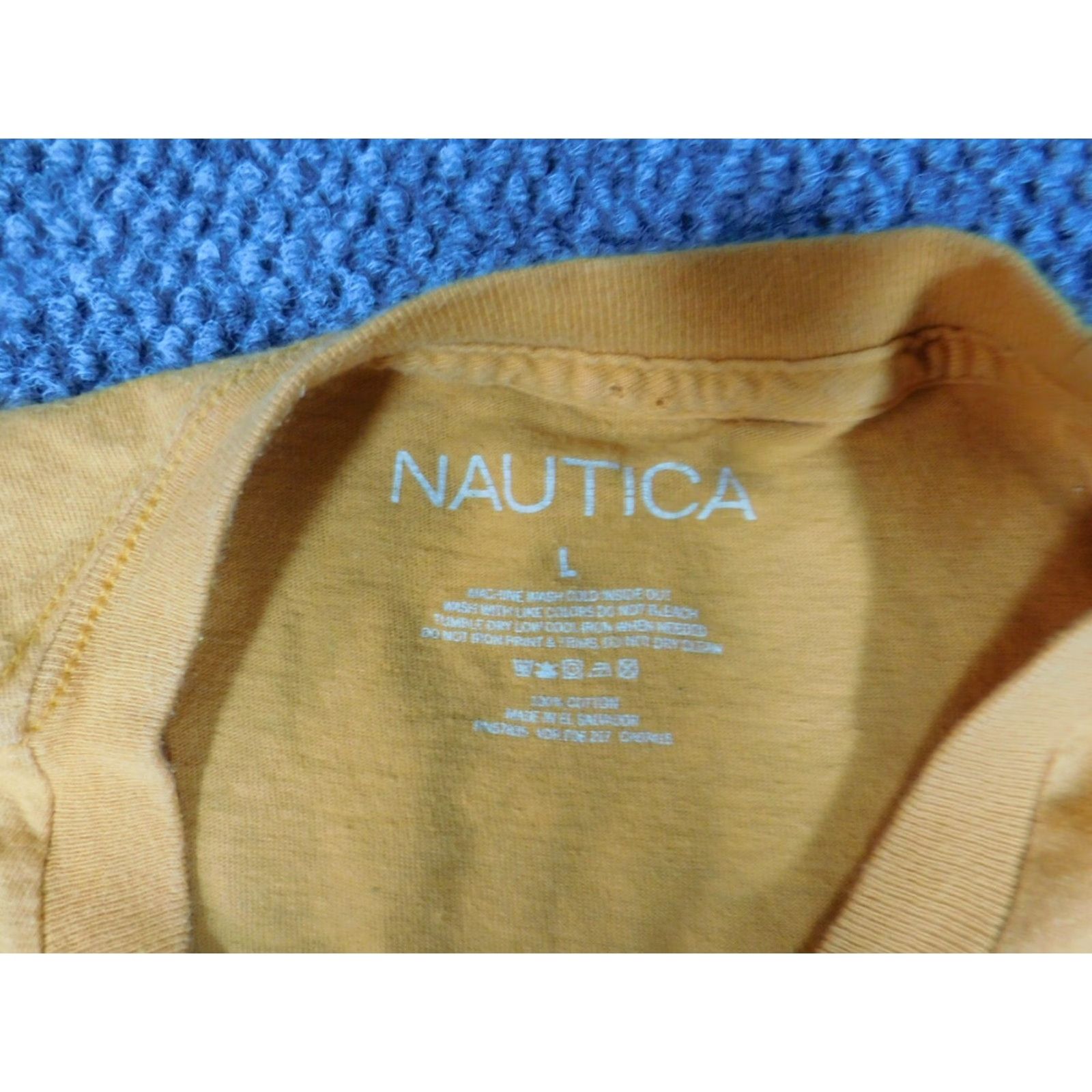 Nautica Nautica Shirt T-Shirt Mens L Yellow Short Sleeve Crew Neck Logo Cotton Blend, Polyester Classic All Seasons, Regular Fit, Navy? Wait, yellow. Size US L / EU 52-54 / 3 - 6 Thumbnail