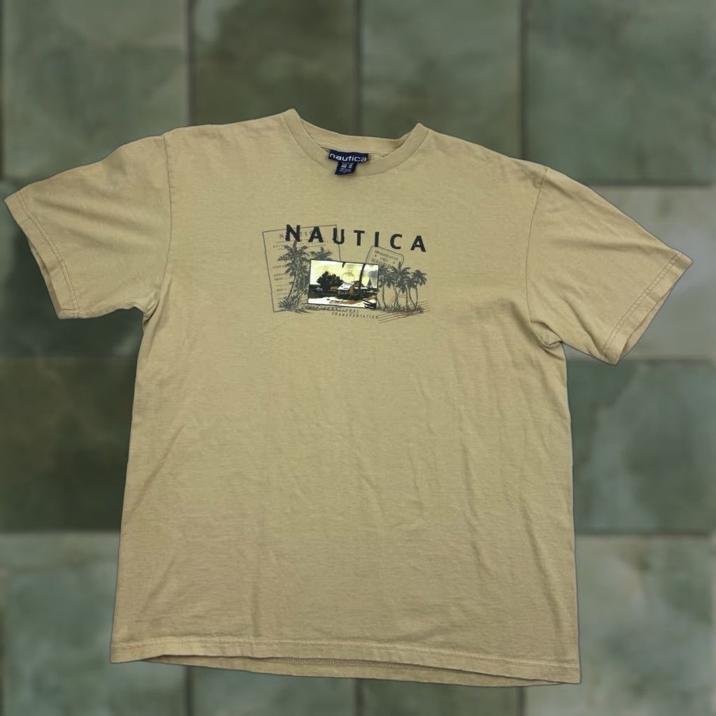 Nautica VINTAGE Nautica Shirt Adult M Beige Nautical Sailing Tropical 90s USA Mens Size US M / EU 48-50 / 2 - 1 Thumbnail