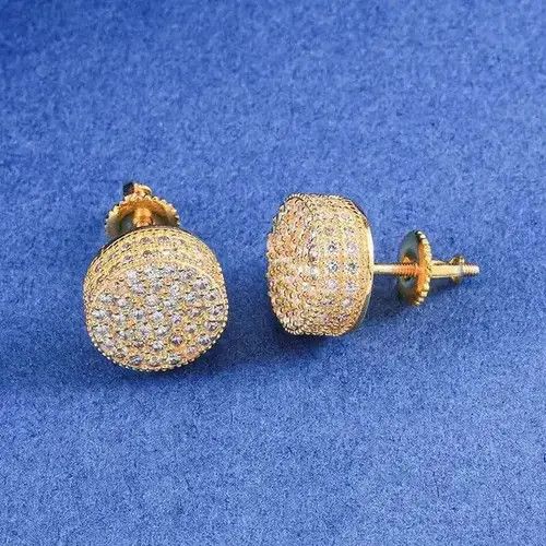 Diamond Earrings x Jewelry 1Pair Micro Full Paved Rhinestone in Gold, Men's