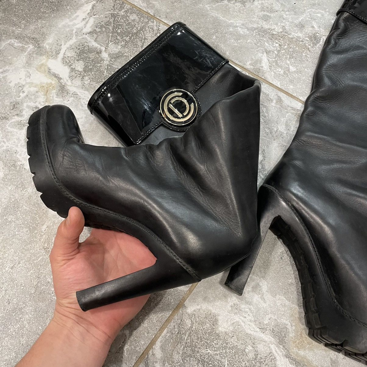 Dior × Vintage Rare! 00s Christian Dior Leather Boots heels shoes Size US 9.5 / IT 39.5 - 8 Thumbnail