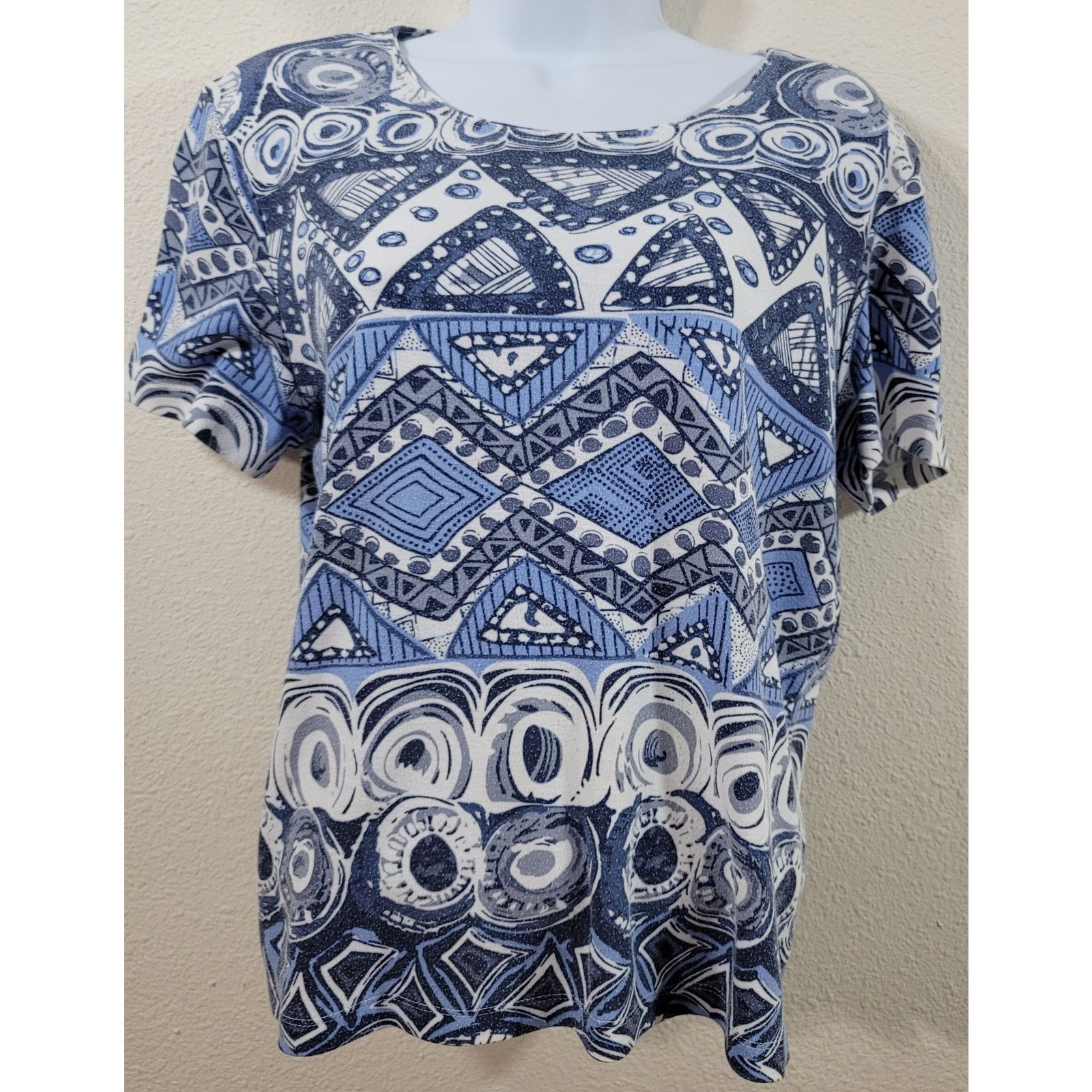 Other Rebecca Malone Blue White Geo Print Top PM Lightweight Size M / US 6-8 / IT 42-44 - 1 Thumbnail