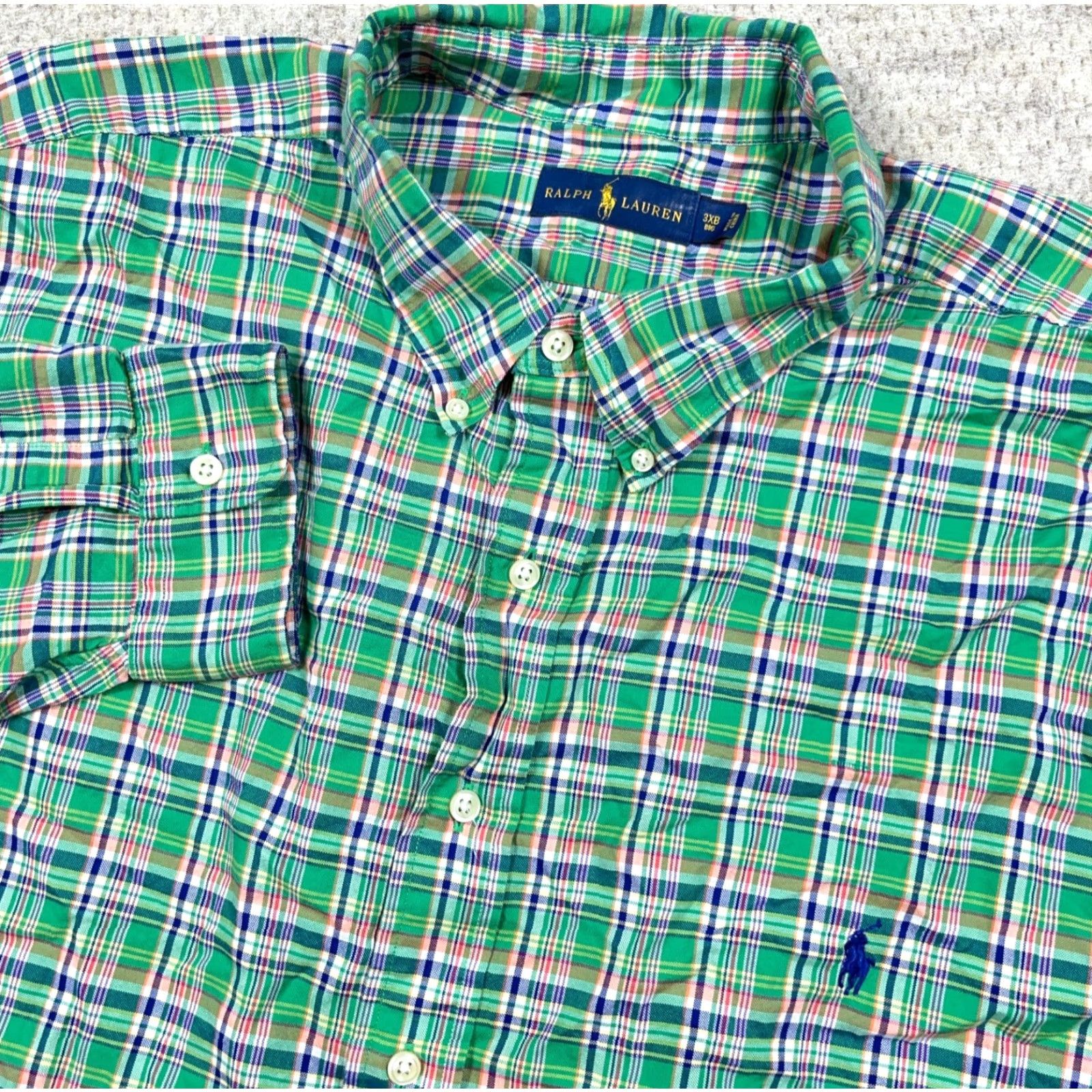 Ralph Lauren Ralph Lauren Button-Up Shirt Men Big 3XB Green Plaid OCBD Oxford Collar Long Sleeve Casual Vintage: No Size 48R - 2 Thumbnail