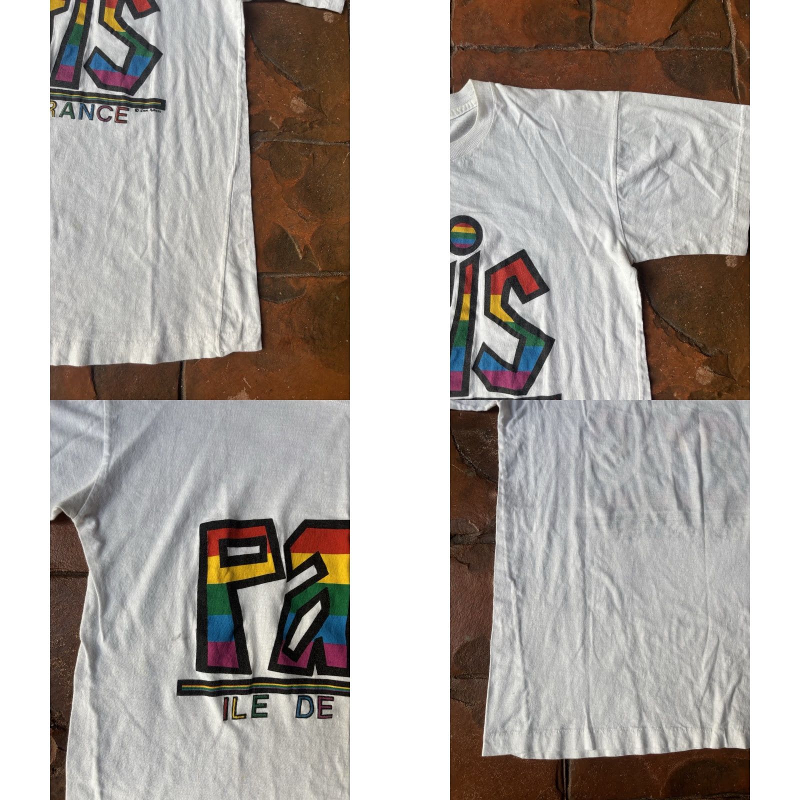 Rainbow VINTAGE 80s Paris France Rainbow Tourist Souvenir T-Shirt Large White Cotton Crew Neck Short Sleeve Men Size US L / EU 52-54 / 3 - 8 Thumbnail