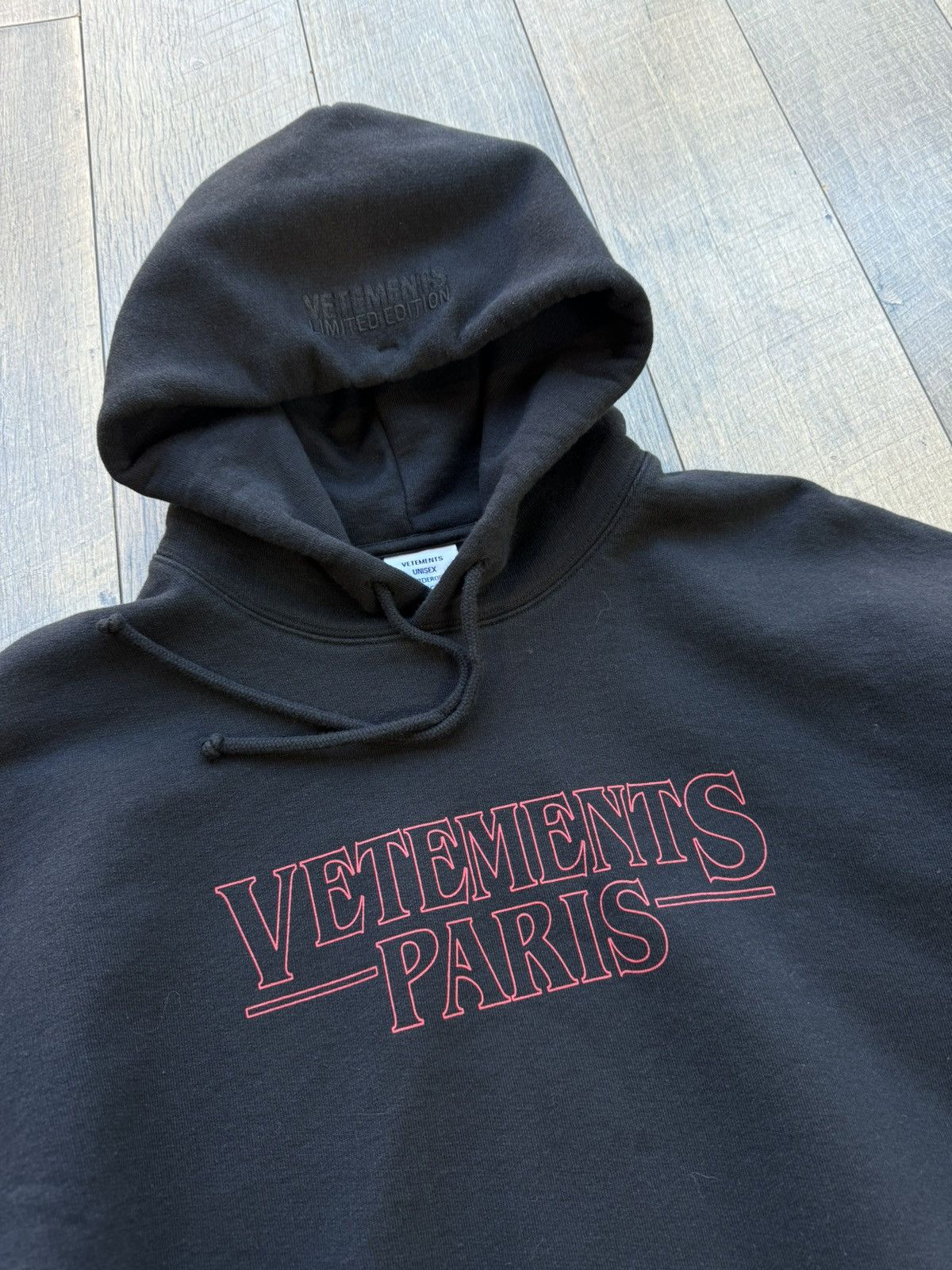 Vetements Vetements Paris Logo Black Oversized Hoodie - Medium Size US M / EU 48-50 / 2 - 2 Thumbnail