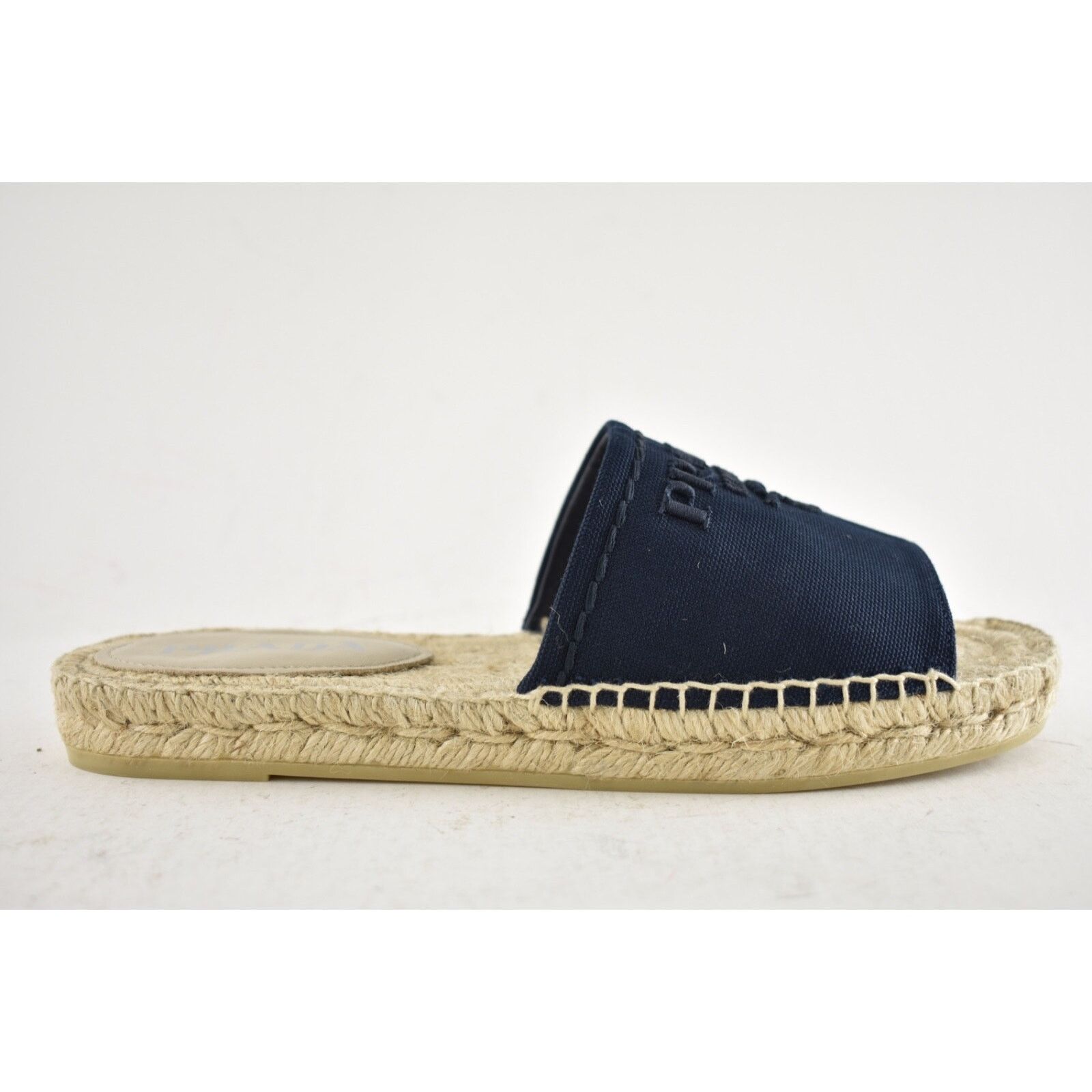 Prada Prada Baltico Blue Canvas Plaque Logo Slide Open Toe Size US 8 / IT 38 - 2 Thumbnail