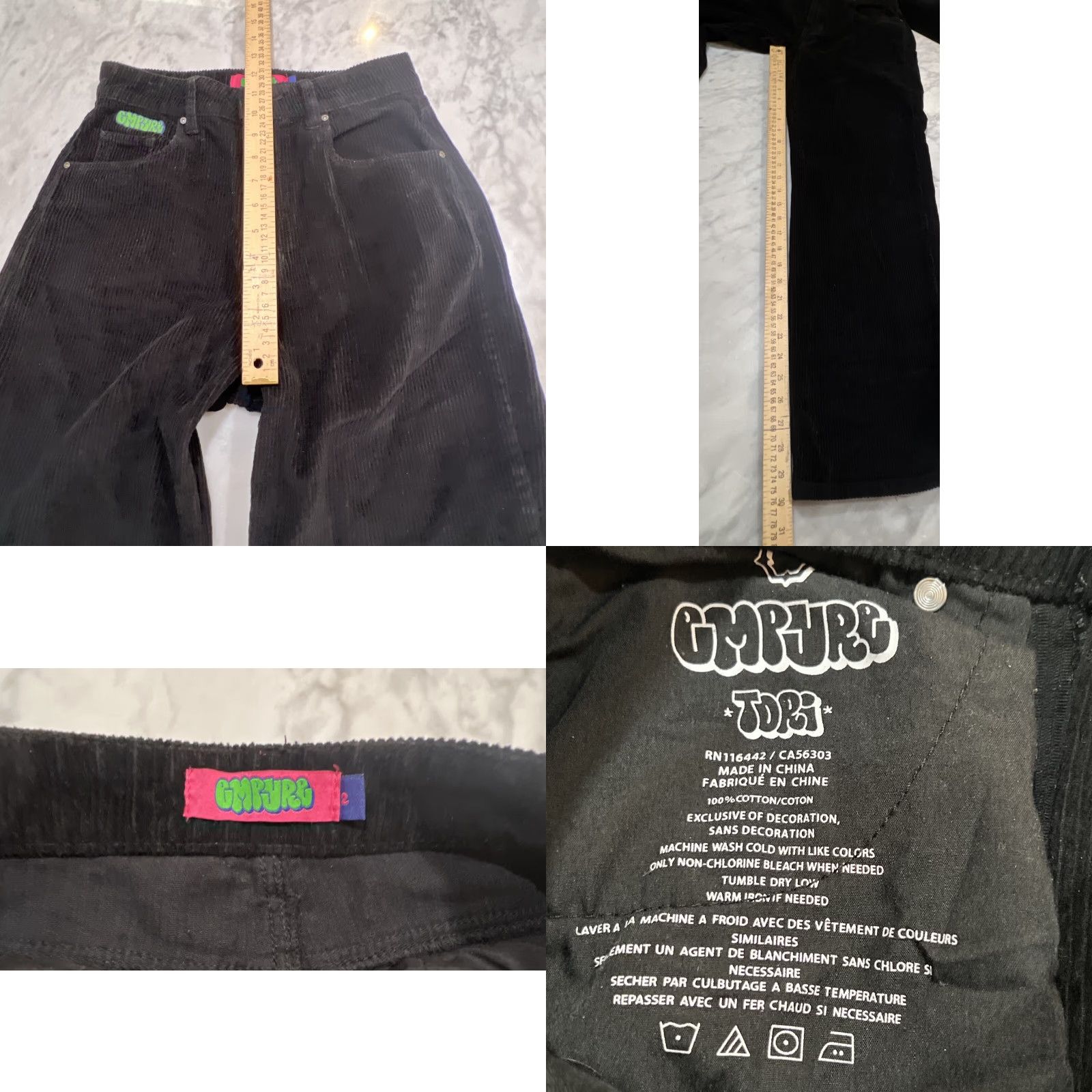 Empyre Empyre Women's Corduroy Pants TORI Black Cotton Size 2 Pockets Wide Rise Straight Inseam 30 Size 26" / US 2 / IT 38 - 8 Thumbnail