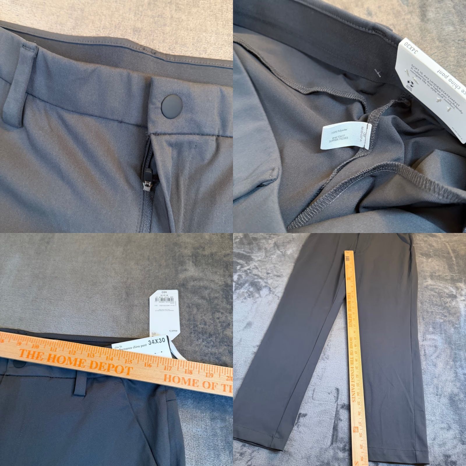 Vintage Stylus Mens Chino Pants Slim Fit Quick Dry Stretch Charcoal 34x30 Workwear Casual Flat Front Button Zip Pants Size US 34 / EU 50 - 8 Thumbnail