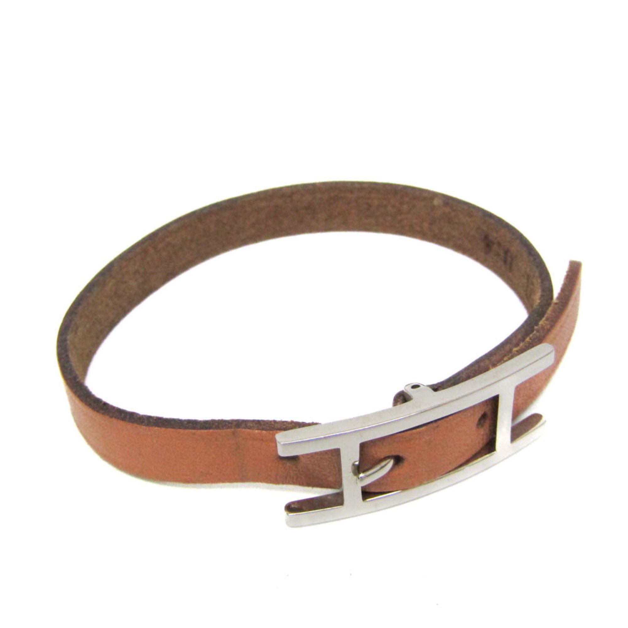 Hermes Hermes Hapi Leather,Metal Bangle Brown,Silver Size ONE SIZE - 1 Thumbnail