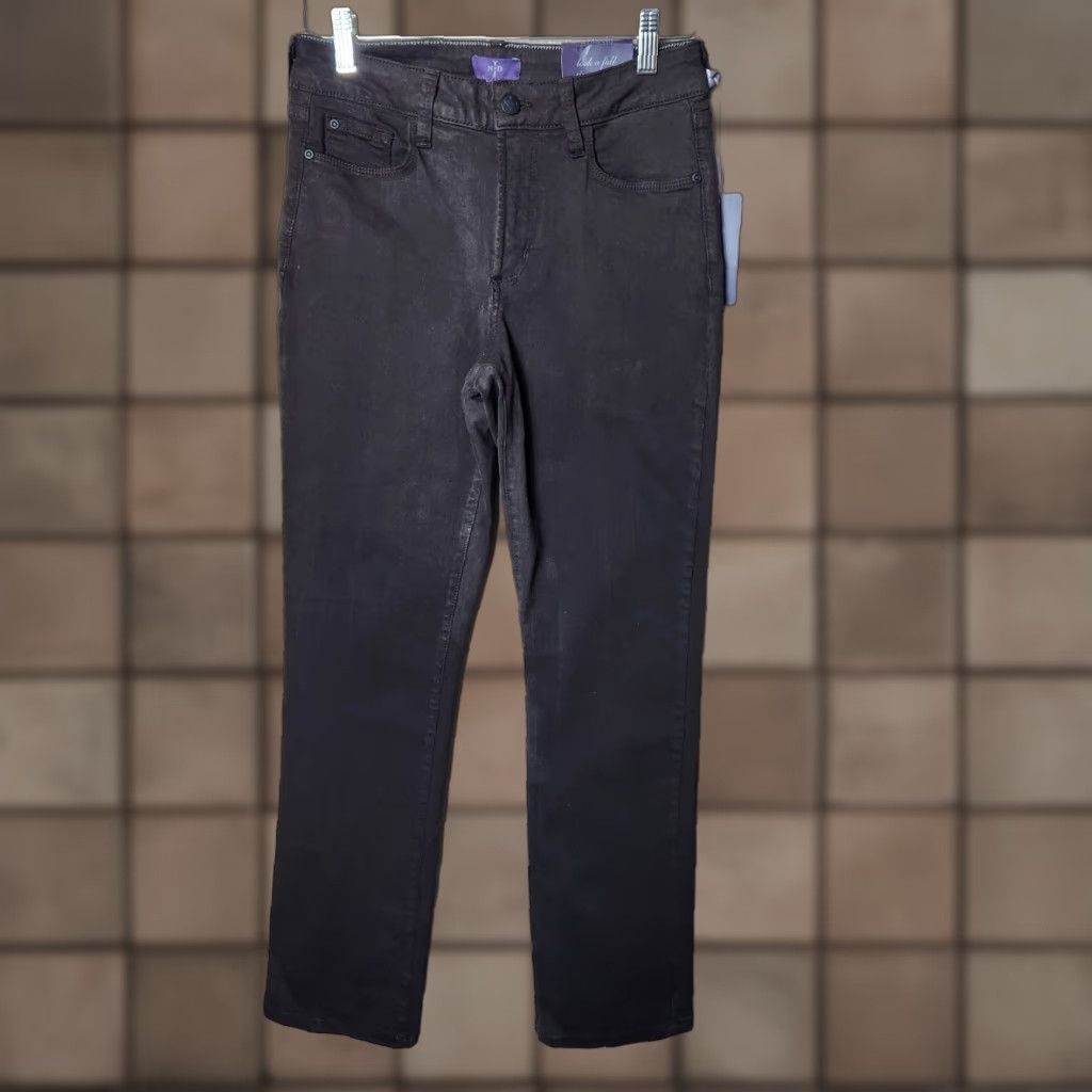 NYDJ VINTAGE NYDJ Petite Straight Fit Brown Fleur De Lis Embellished Pocket Jeans-Size 6P NWT Size 28" / US 6 / IT 42 - 1 Thumbnail