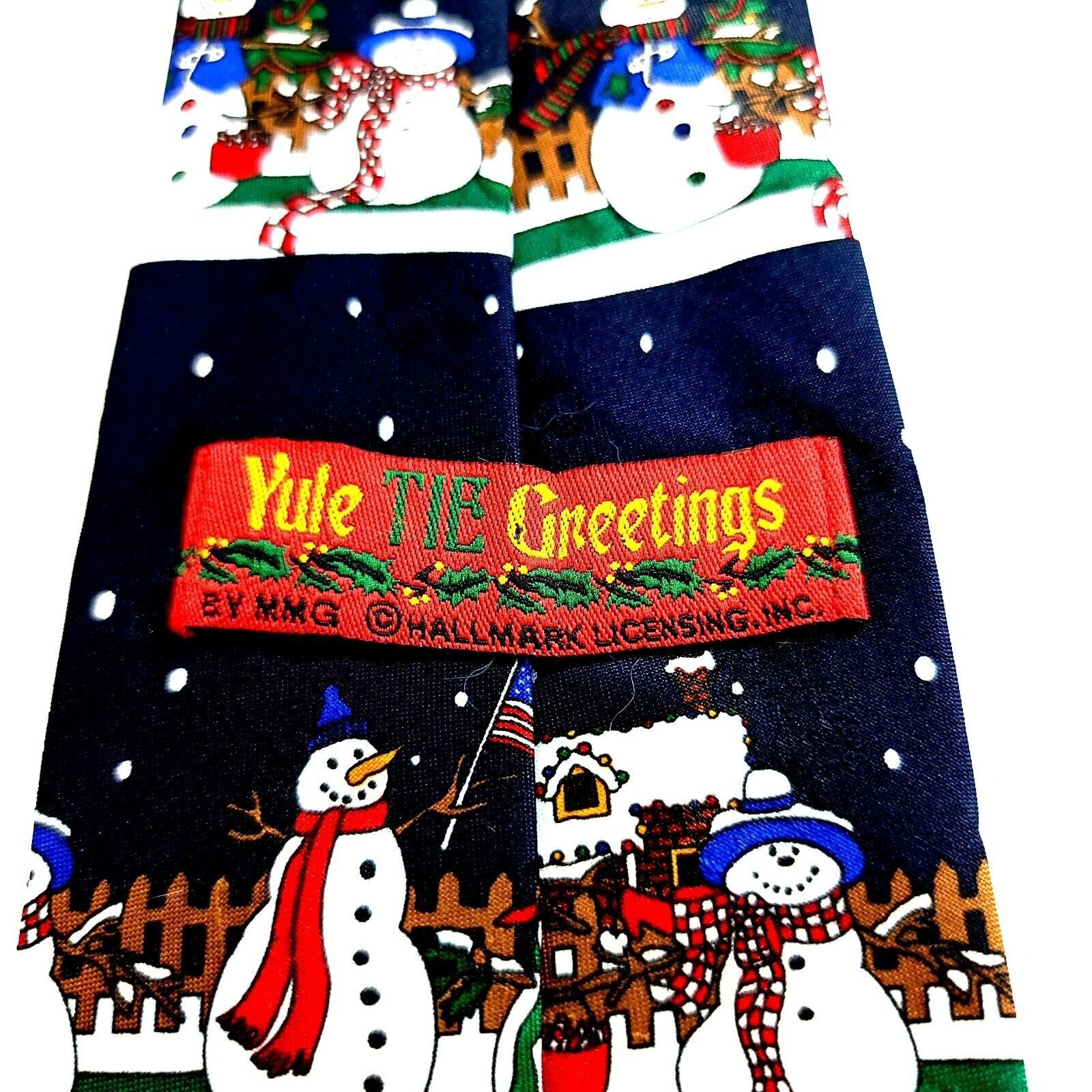 Designer Hallmark Yule Tie Greetings Christmas Snowman Blue Polyester Size ONE SIZE - 3 Thumbnail