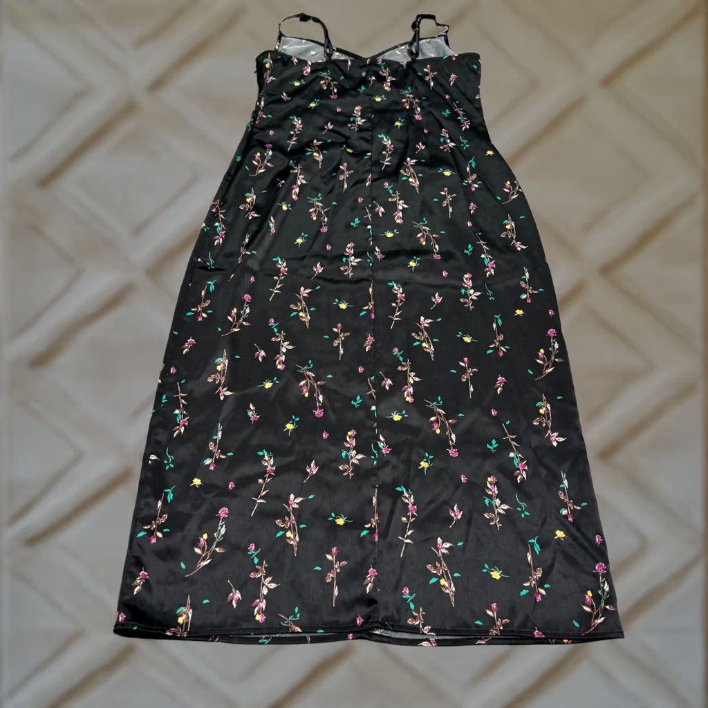 Vintage AFRM Floral Satin Midi Slip Dress Womens Small Black V-Neck Spaghetti Strap Size S / US 4 / IT 40 - 1 Thumbnail