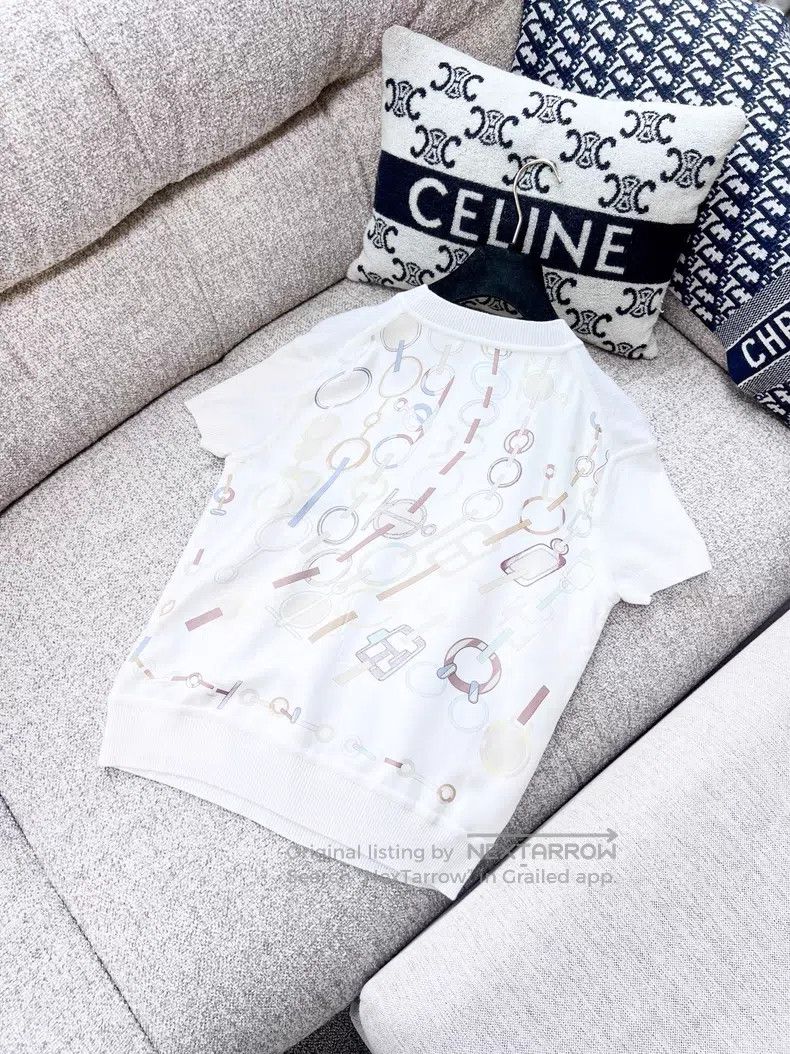 Hermes Hermes Cream-colored chain print cashmere and silk blend s Size XS / US 0-2 / IT 36-38 - 3 Thumbnail