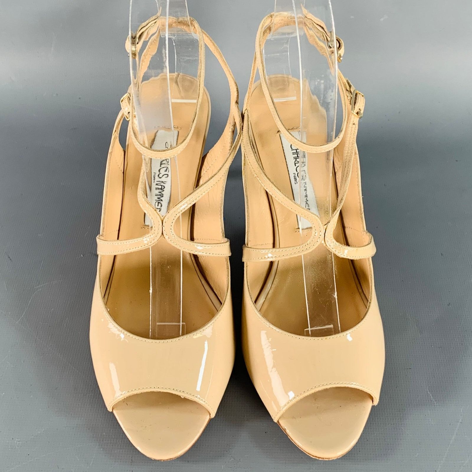 Other Beige Nude Patent Leather Peep Toe Strappy Sandals Size US 6 / IT 36 - 4 Thumbnail