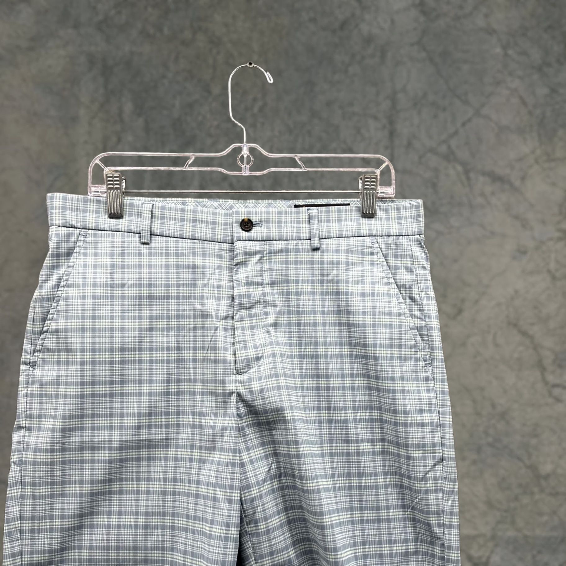 Vintage Greg Norman Shorts Men 32 Blue Chino Flat Polyester Spandex Glen Check Golf Size US 32 / EU 48 - 1 Thumbnail