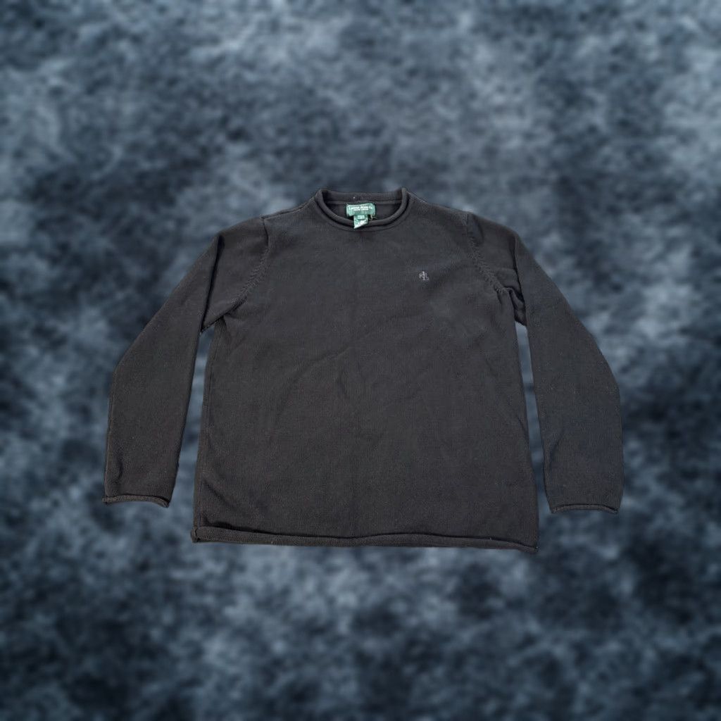 Ralph Lauren VINTAGE Lauren Ralph Lauren Roll Neck Sweater Mercerized Black 100% Cotton Womens L Knit Pullover Navy Blue Casual 90s Ladies Size L / US 10 / IT 46 - 1 Thumbnail