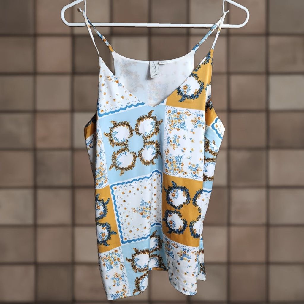 Joie JOIE Tank Womens Ivory Patchwork Floral Patterned Flowy Camisole V-Neck Sleeveless Adjustable Straps S Tank Top Casual Travel Bohemian Womens Size ONE SIZE - 1 Thumbnail