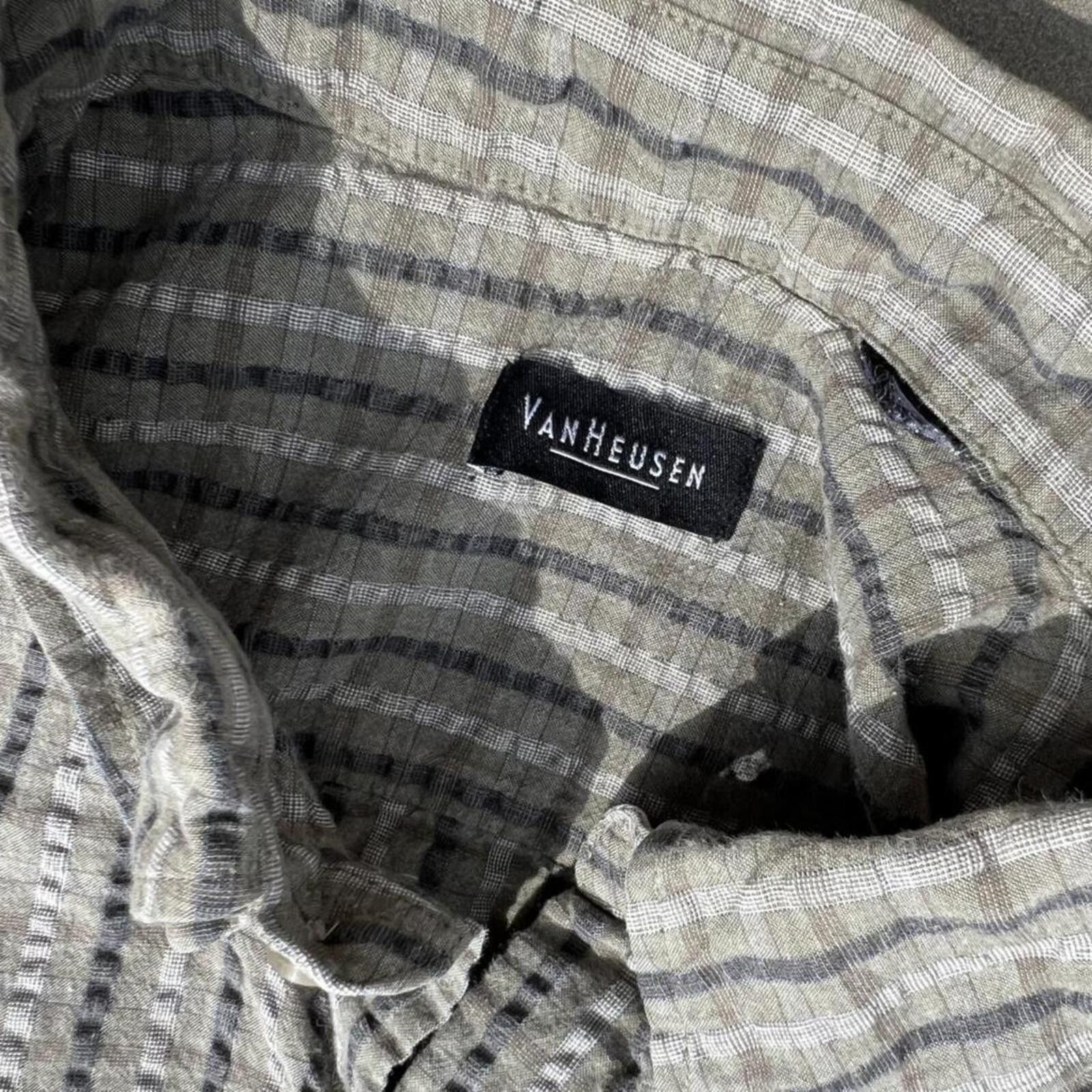 Van Heusen Y2K Olive Green Vertical Stripe Button Down Shirt Size US XL / EU 56 / 4 - 3 Thumbnail