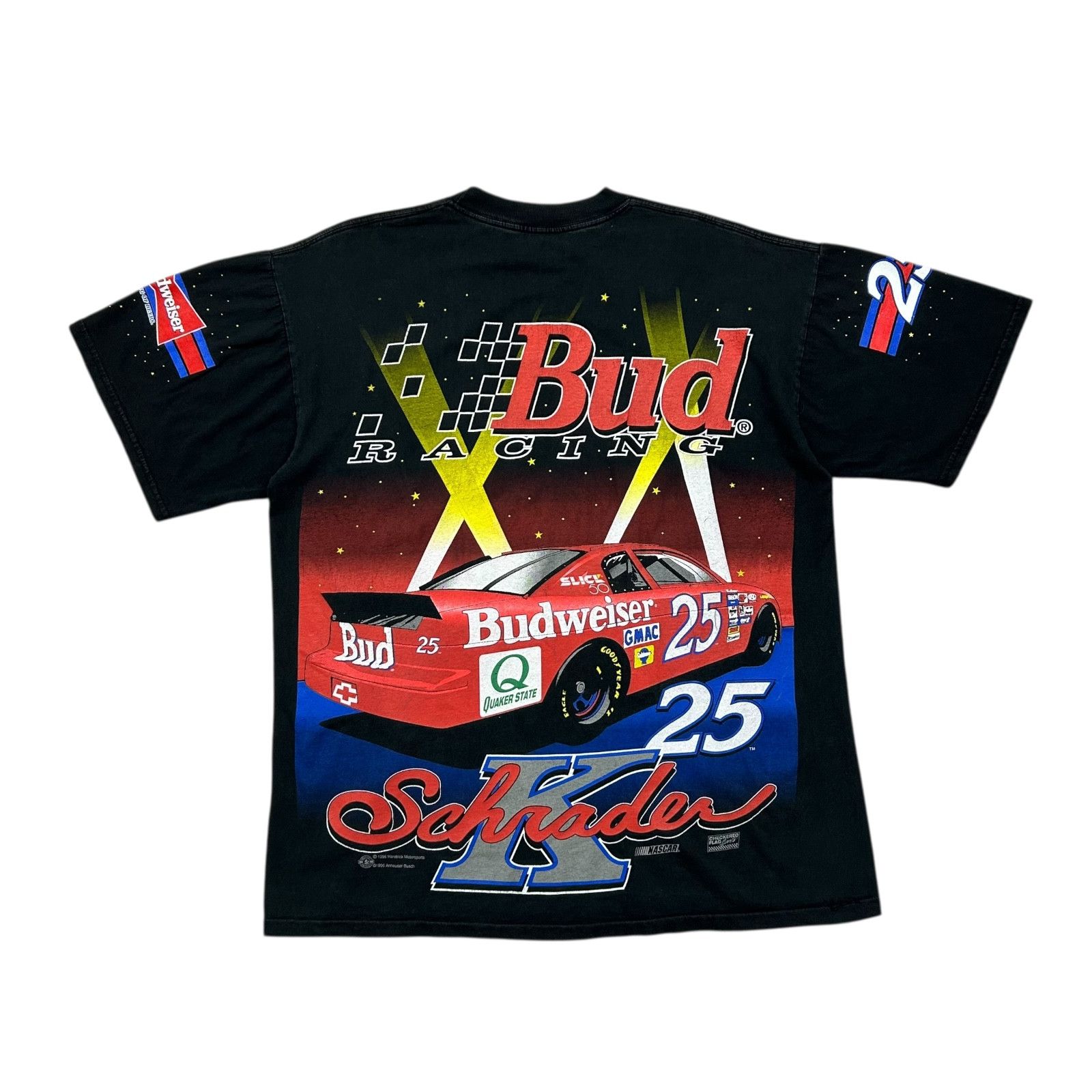 NASCAR VTG 90s NASCAR KEN SCHRADER 1996 BUD RACING AOP T-SHIRT XL Size US XL / EU 56 / 4 - 2 Thumbnail
