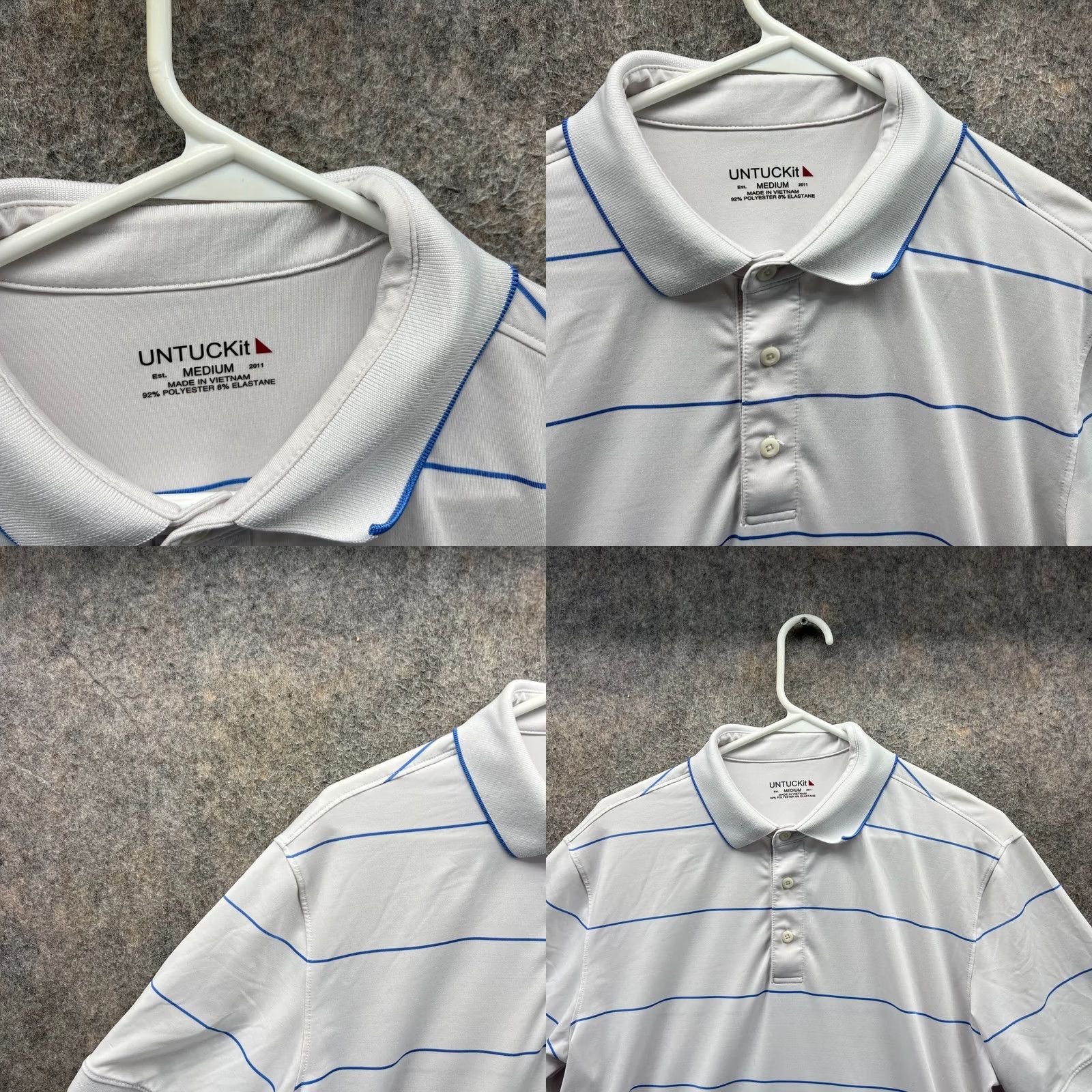 UNTUCKit UNTUCKit Polo Shirt Mens Medium White Cronos Wide Stripes Preppy Knit Golf Size US M / EU 48-50 / 2 - 8 Thumbnail