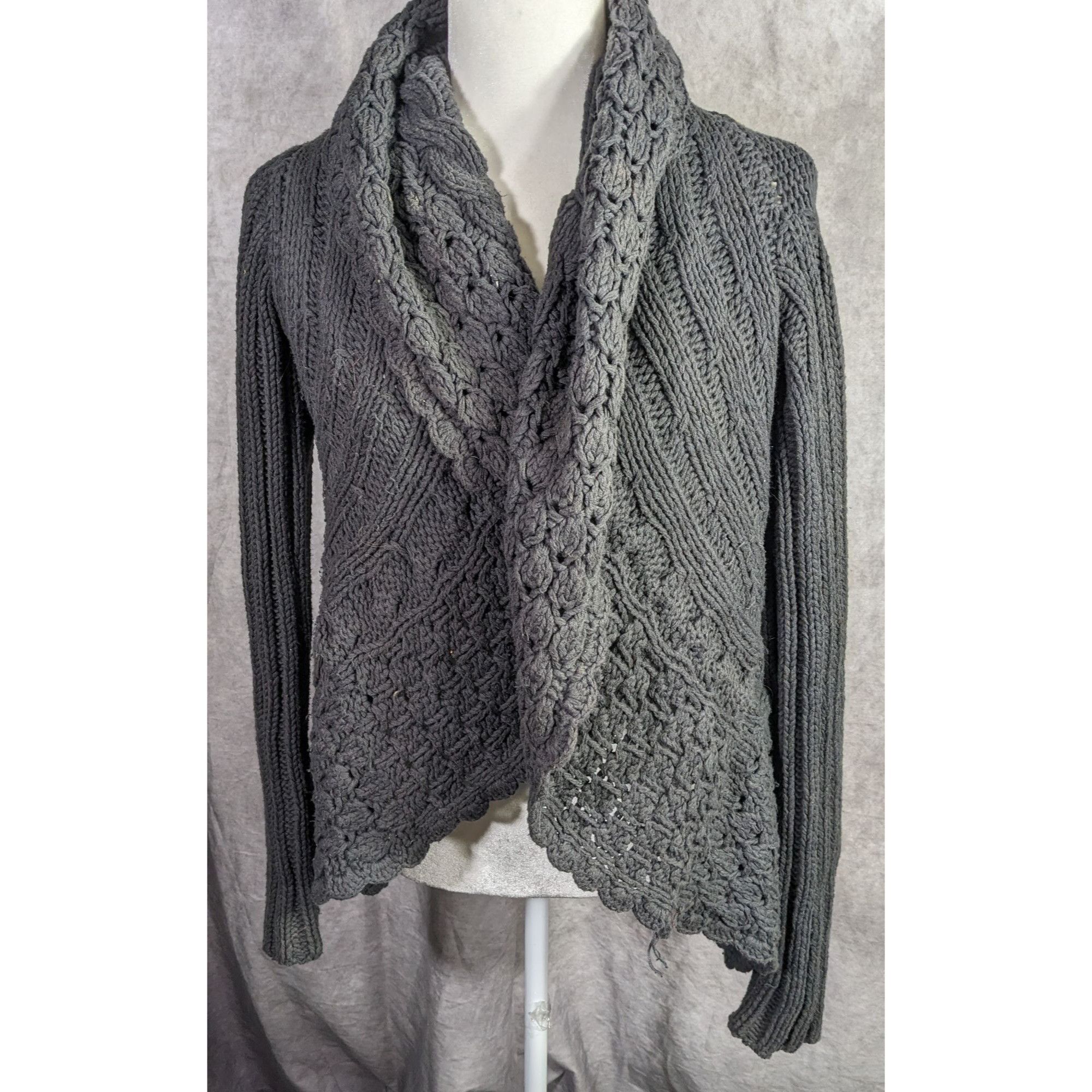 Willi Smith Gothic Floral Willi Smith Black Open-Knit Cardigan Sweater Size M / US 6-8 / IT 42-44 - 4 Thumbnail