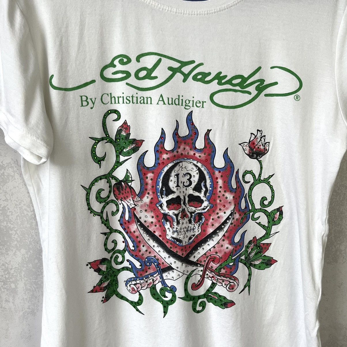 Christian Audigier × Ed Hardy × Vintage Ed Hardy big logo Swarovski Tee shirt 90s Size M / US 6-8 / IT 42-44 - 4 Thumbnail
