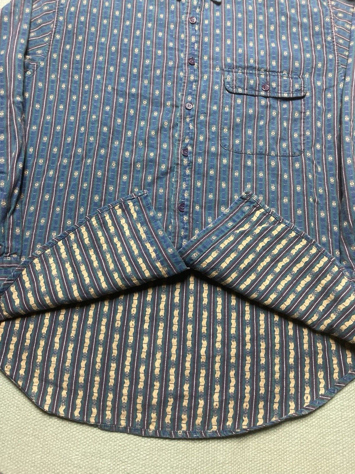 Vintage Vintage 80s button shirt aztec striped blue cotton medium Size US M / EU 48-50 / 2 - 3 Thumbnail
