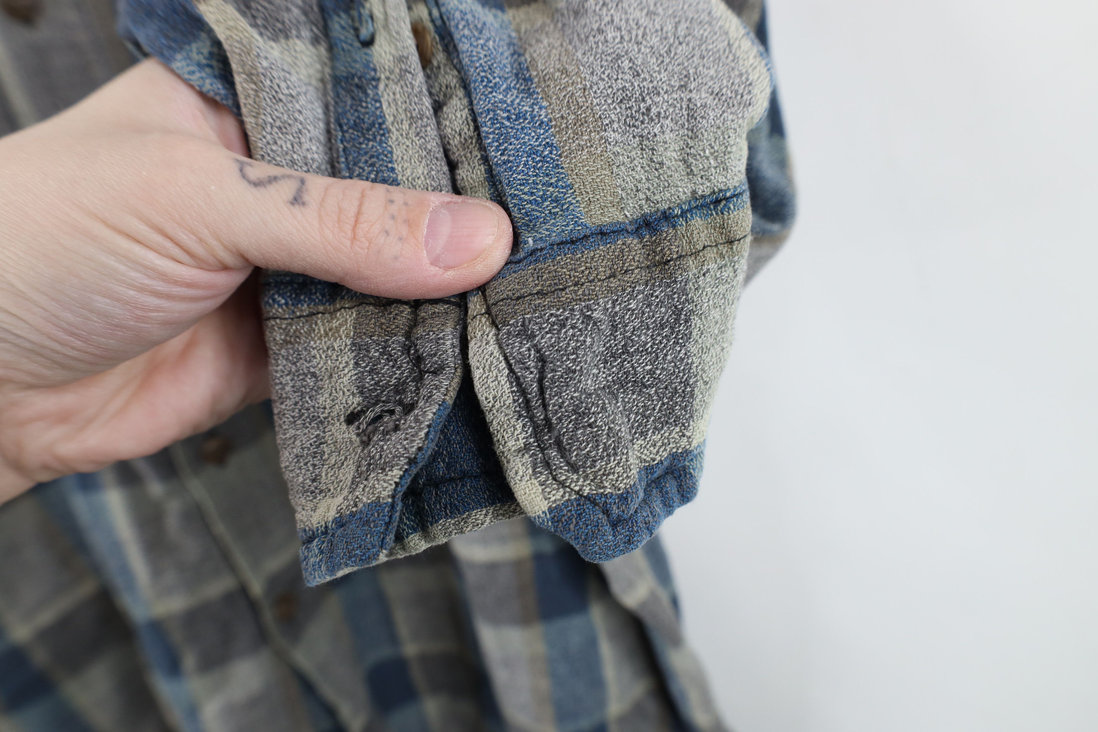 Vintage Vintage 90s Streetwear Knit Band Collar Button Shirt Plaid Size US XL / EU 56 / 4 - 8 Thumbnail