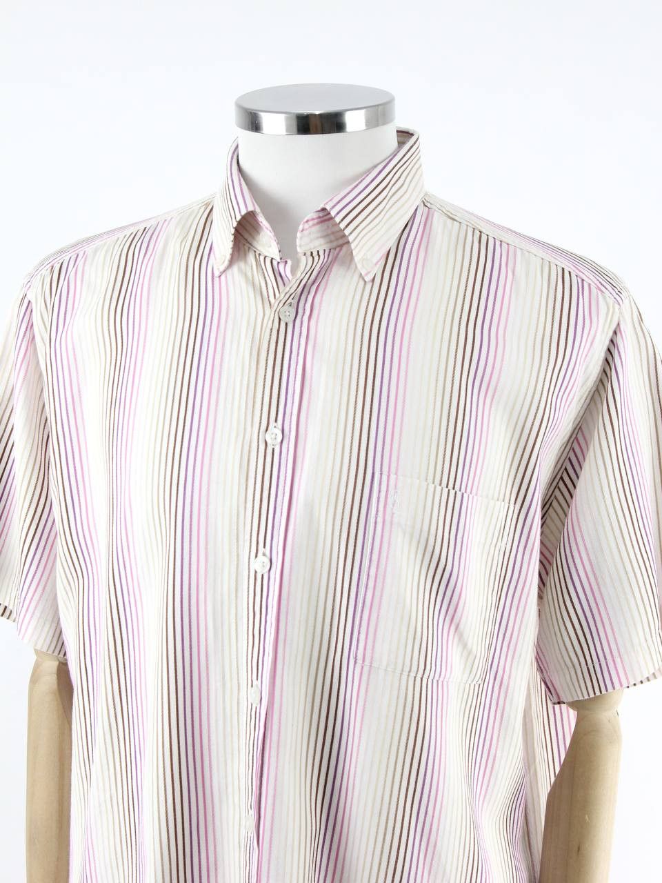 Yves Saint Laurent YVES SAINT LAURENT Textured striped shirt logo short sleeves Size US XL / EU 56 / 4 - 4 Thumbnail