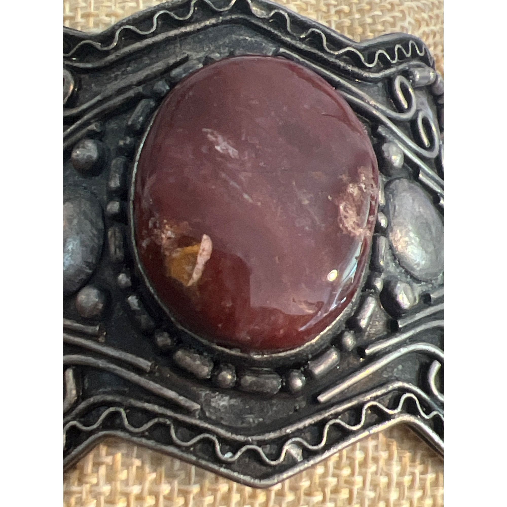 Other Vintage Silver Tone Red Jasper Cuff Bracelet Scrollwork Trib Size ONE SIZE - 2 Thumbnail