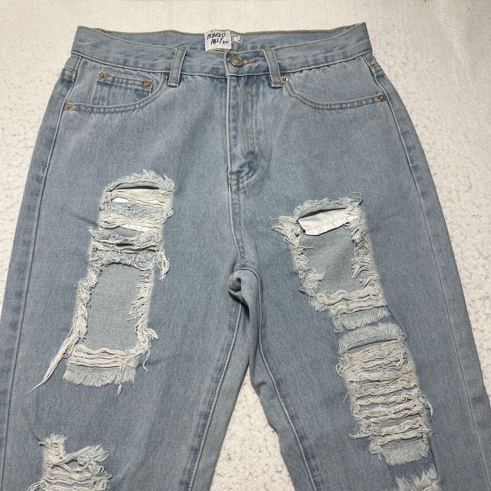 PRINCESS POLLY Princess Polly 4 (28x25) Straight Leg High Rise Ripped Jeans Size 27" / US 4 / IT 40 - 2 Thumbnail