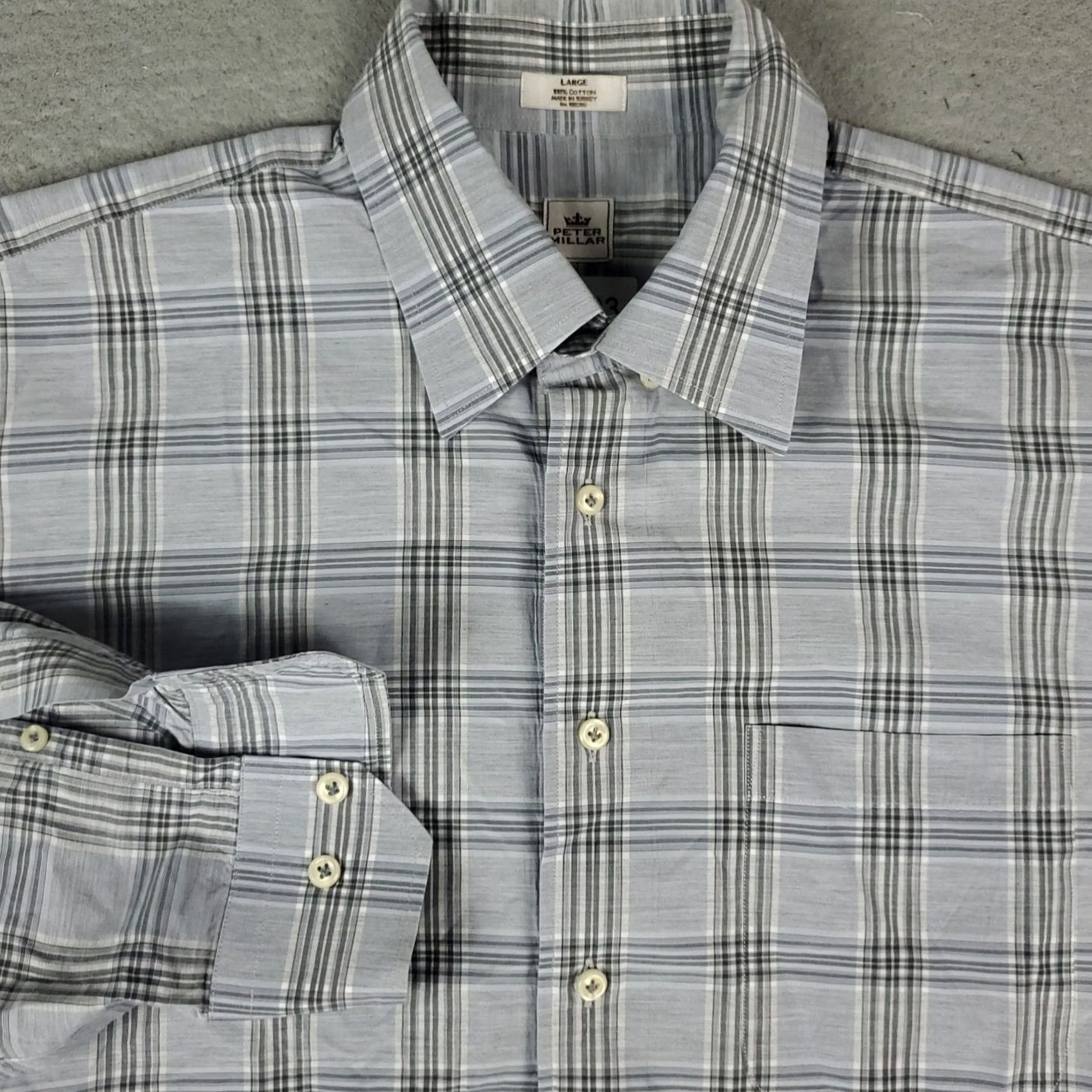Peter Millar Peter Millar Mens Large Gray Plaid Casual Button Up Long Sleeve Shirt Size US L / EU 52-54 / 3 - 2 Thumbnail
