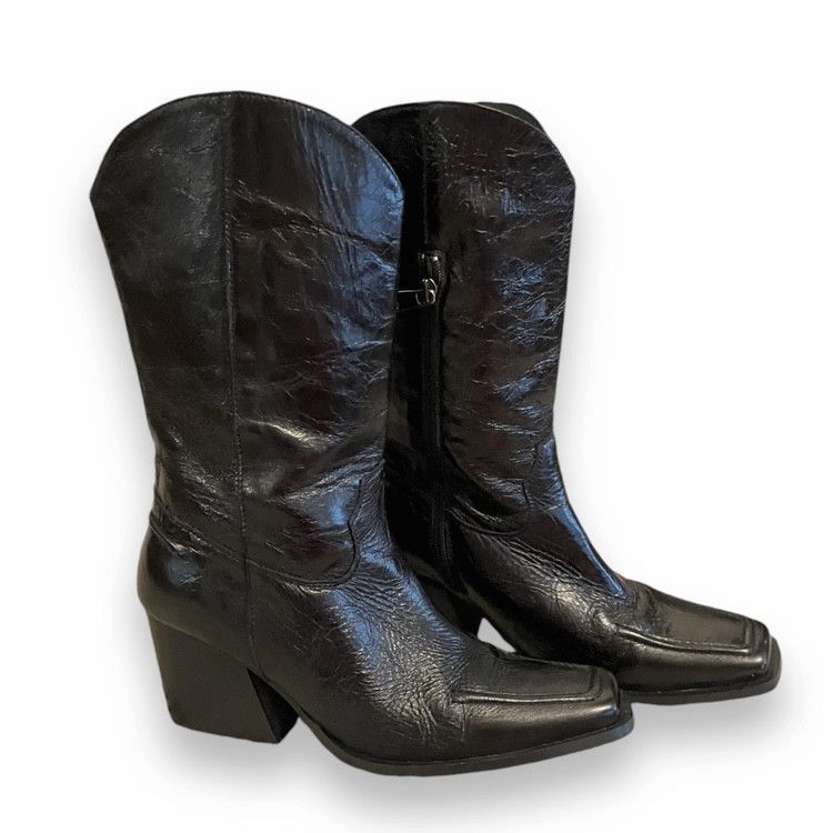 Vintage Vintage Leather Designer Leather Boots Square Toe Size US 9.5 / IT 39.5 - 3 Thumbnail