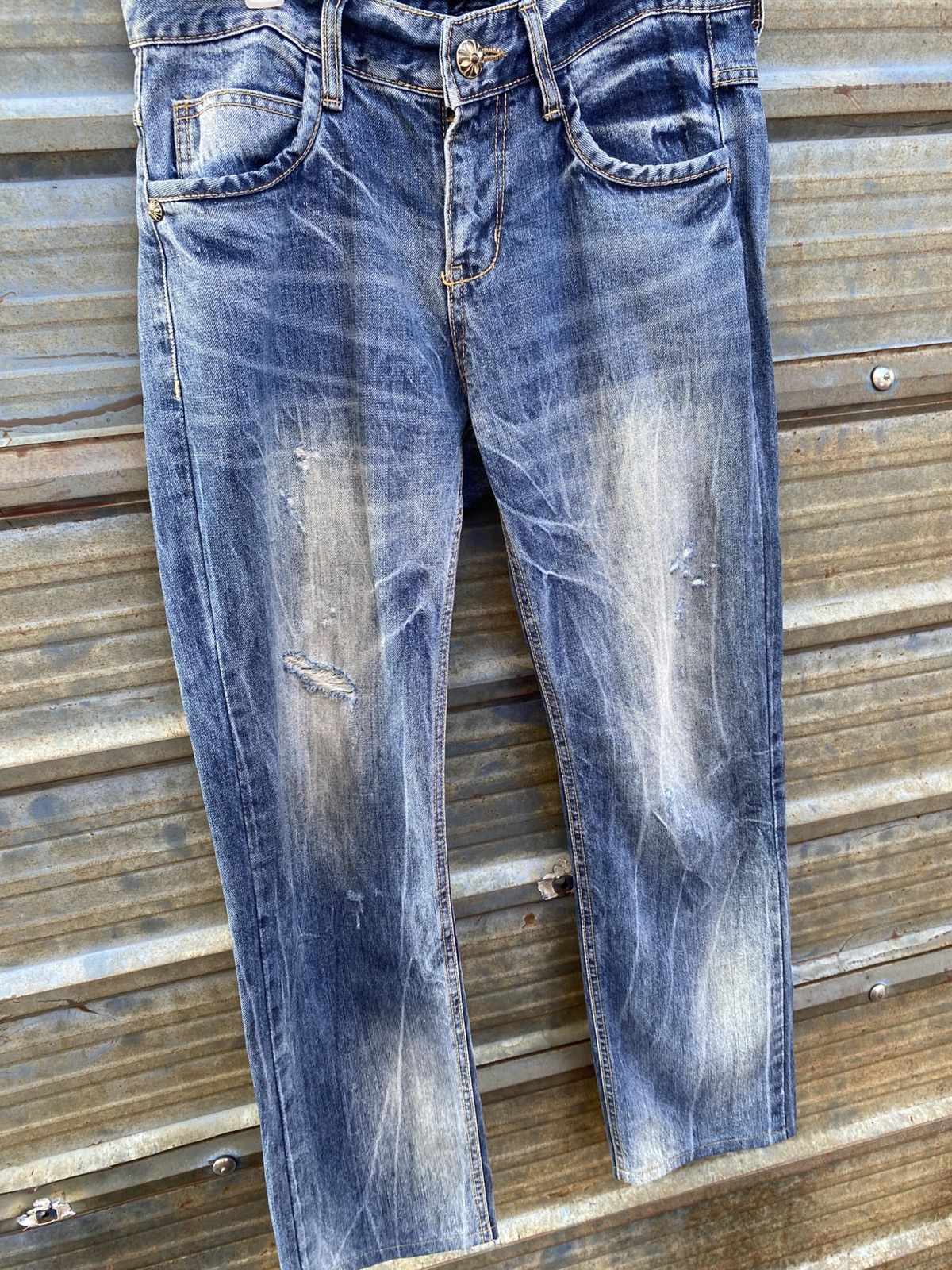 Japanese Brand Y2K Red Pepper Wing Motif Union Jack Denim Pants Size US 33 - 3 Thumbnail