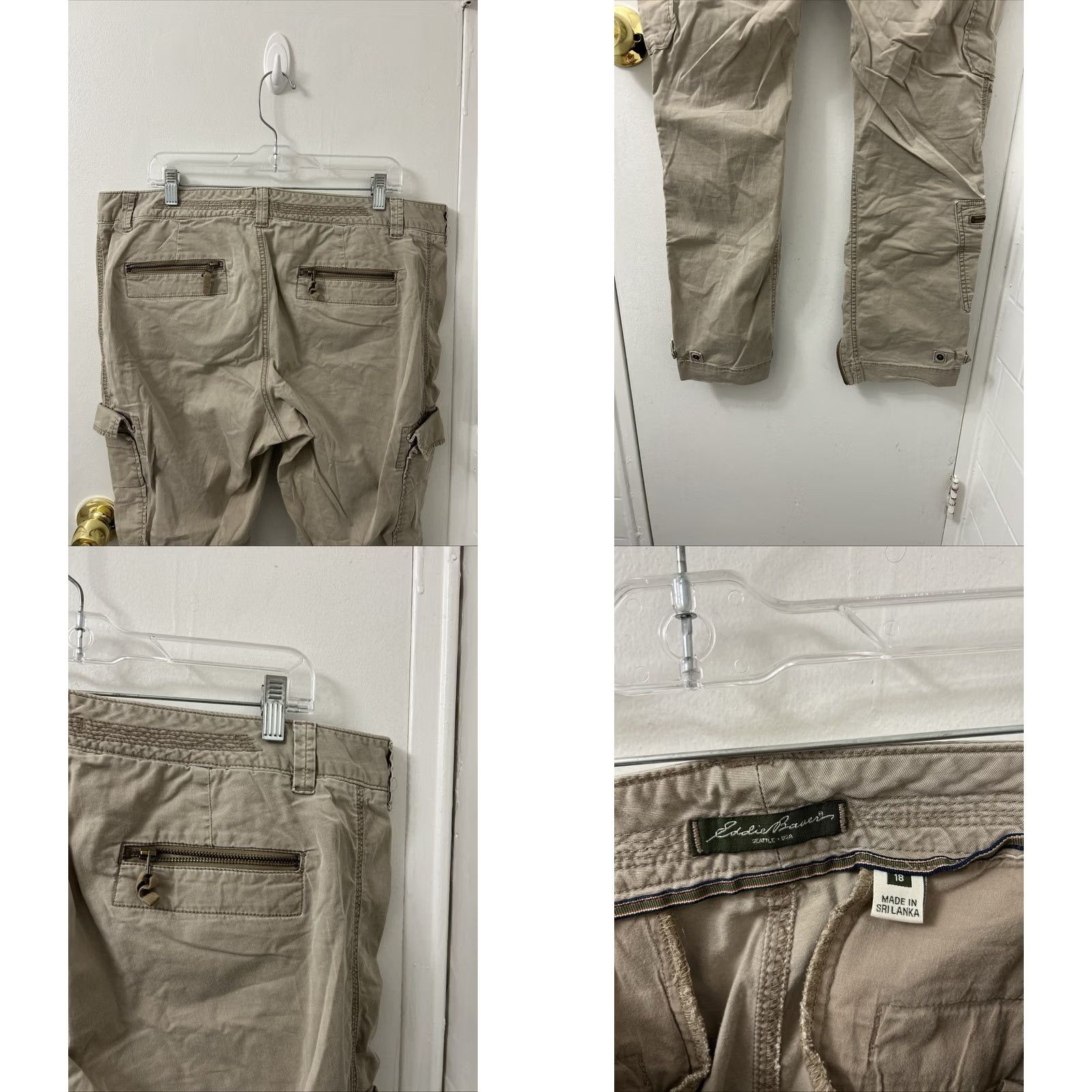 Eddie Bauer Eddie Bauer Cargo Pants Womens 18 Tan Beige Zip Pockets Tapered Regular 30in 40in Inseam Cargo Trousers Elastic Ankle Zip Govt Size 40" / US 18 - 8 Thumbnail