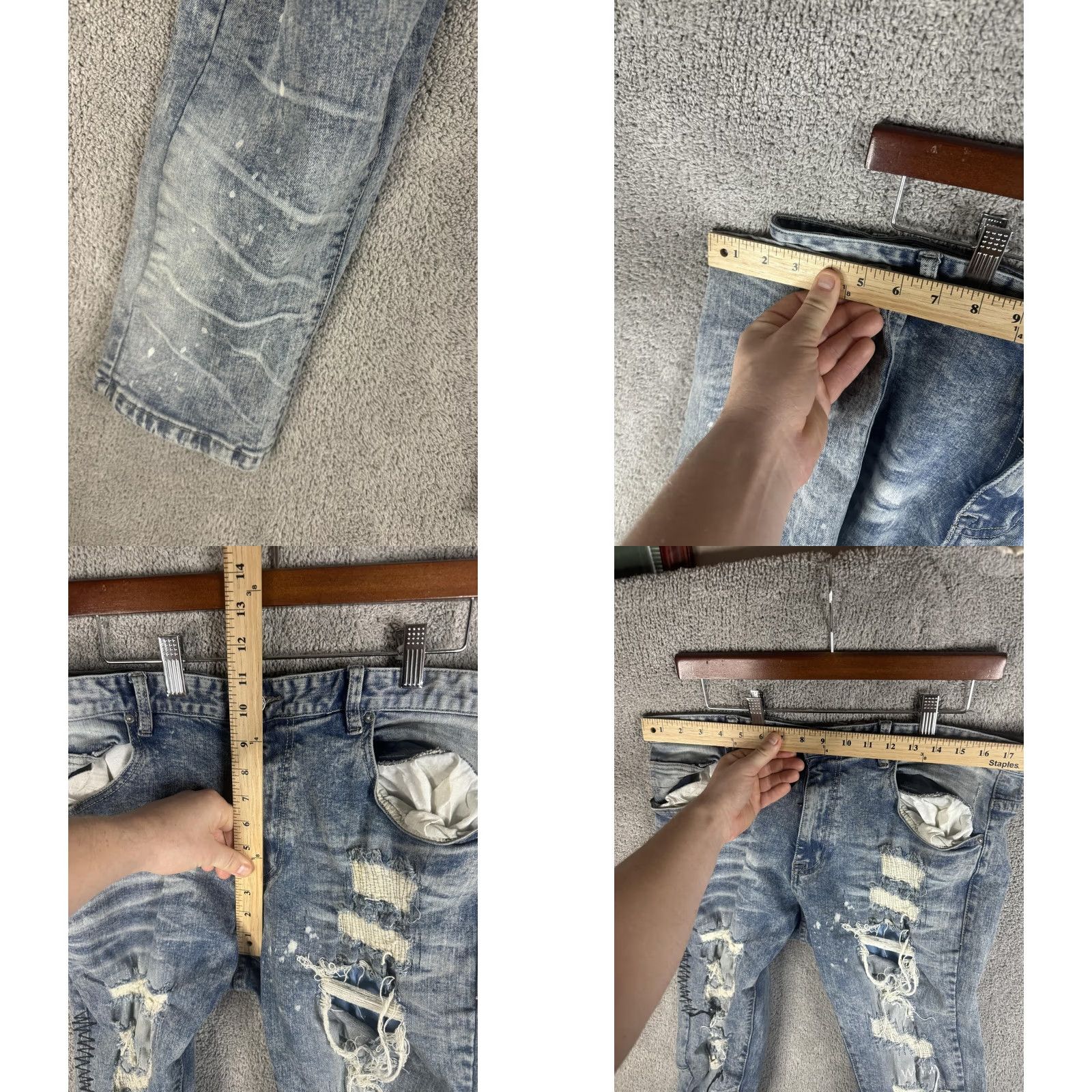 Denime Smoke Rise Jeans Mens 38x32 Slim Blue Distressed Paint Splatter Denim Grunge 90s Mens Size US 38 / EU 54 - 9 Thumbnail