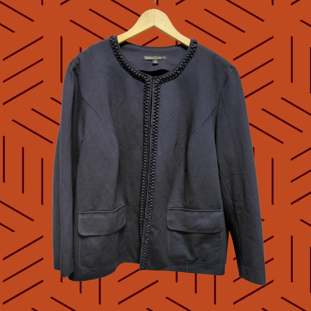 Vintage LAFAYETTE 148 Navy Jacket Solid Long Sleeve Size 20 Womens Regular 20 Black Fur Trim Jacket Size 3XL / US 20-22 - 1 Thumbnail