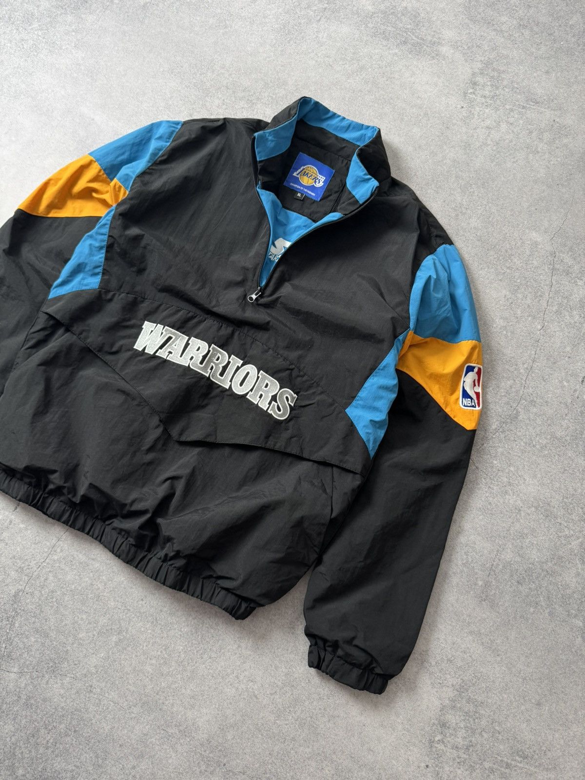 NBA Vintage NBA Warriors nylons y2k big logo 1/4 jacket Size US XL / EU 56 / 4 - 2 Thumbnail