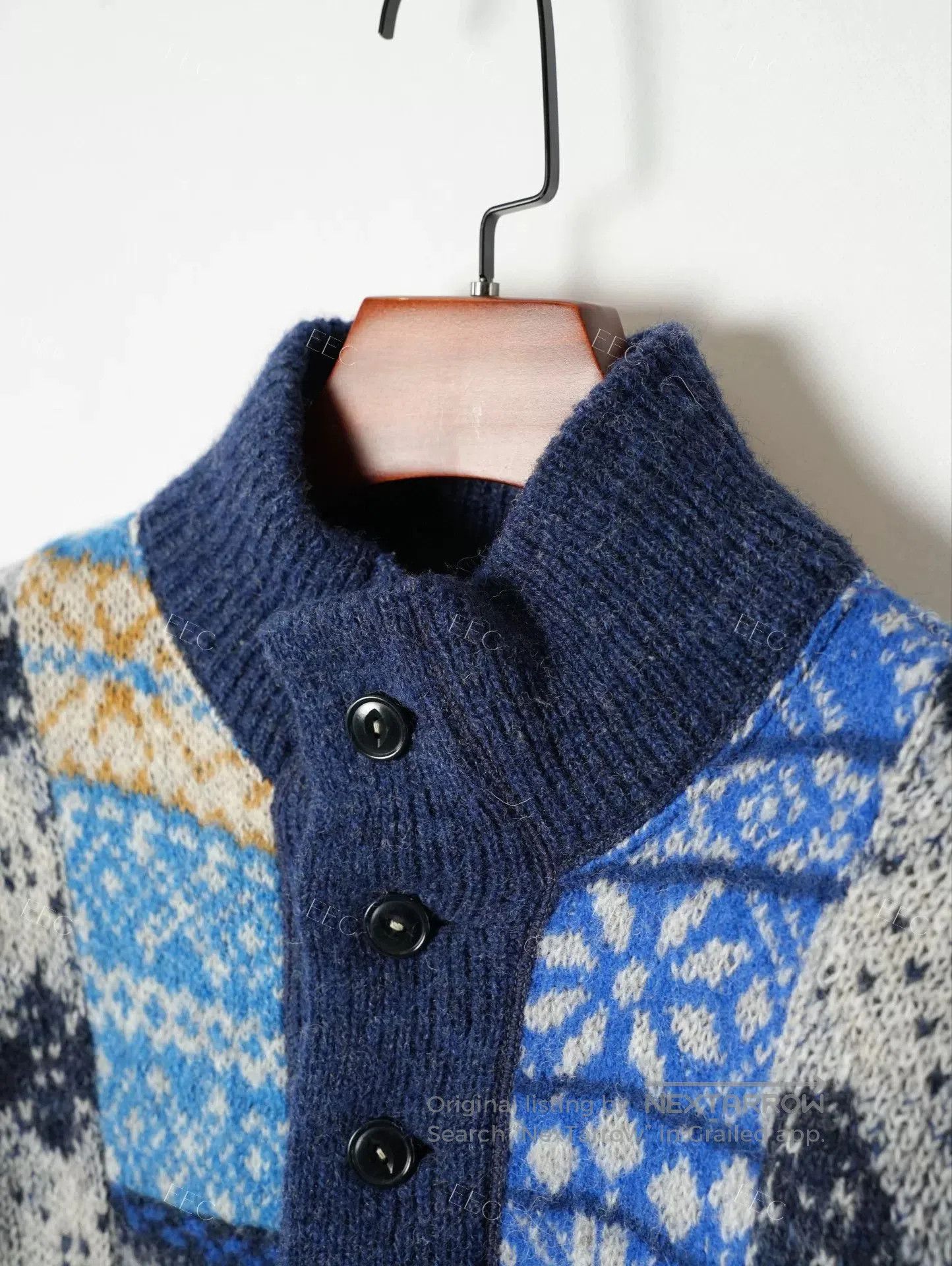 45rpm Blue Patchwork Wool Sweater Jacket. Size US M / EU 48-50 / 2 - 8 Thumbnail
