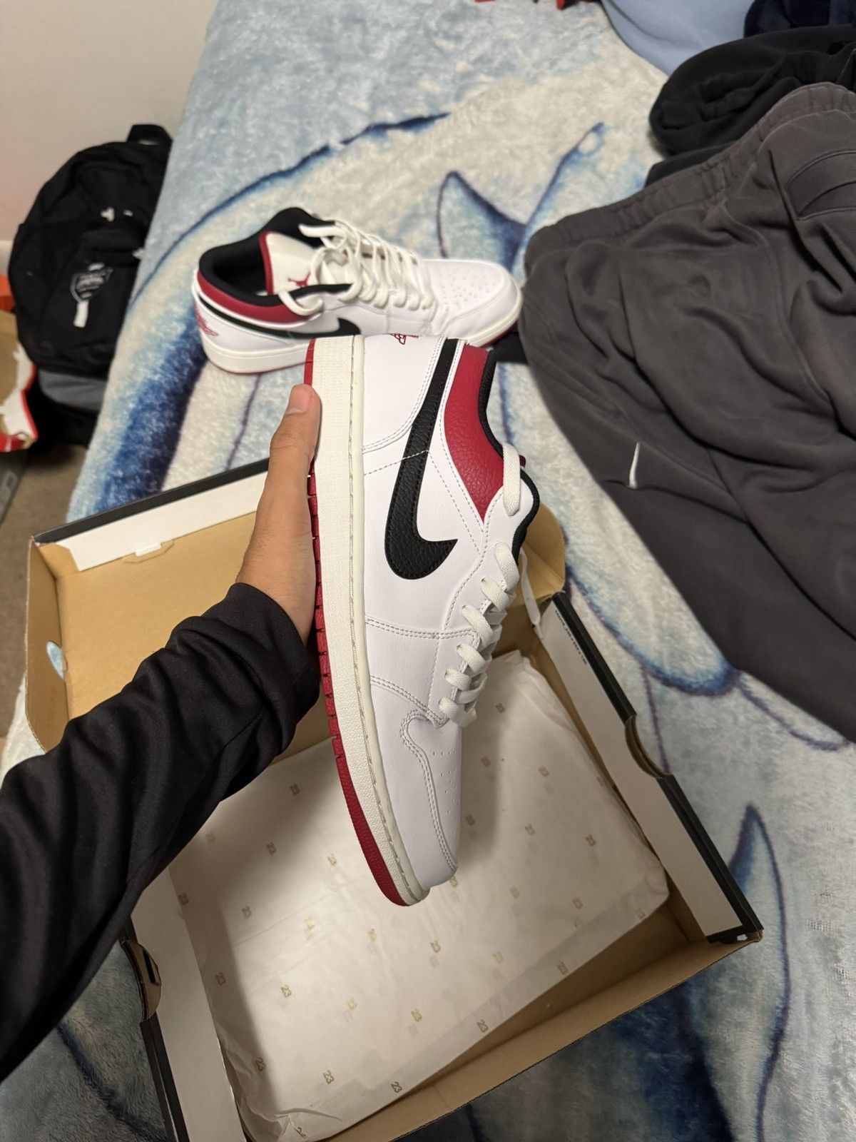 Jordan Brand Jordan 1 Low White University Red Size US 12 / EU 45 - 10 Thumbnail