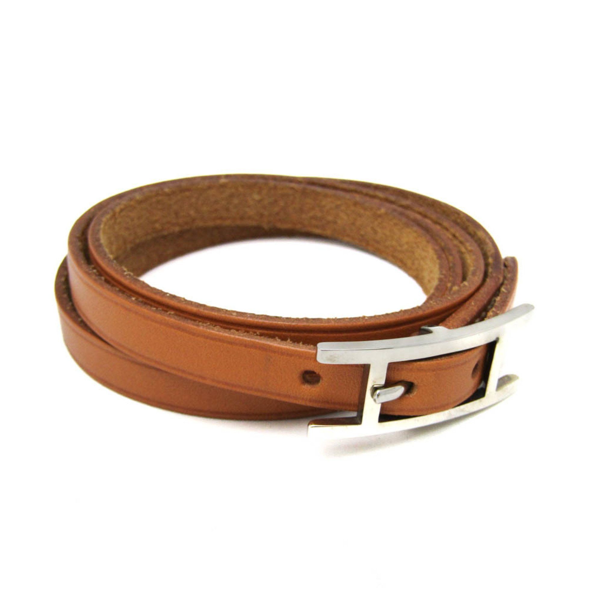 Hermes Hermes Hapi Choker Leather,Metal Bangle Brown,Silver Size ONE SIZE - 1 Thumbnail