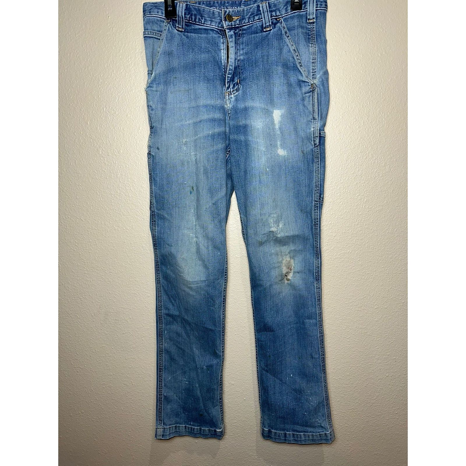 Carhartt 👖 Carhartt Men's Distressed Blue Denim Work Jeans 32x32 Size US 32 / EU 48 - 1 Thumbnail