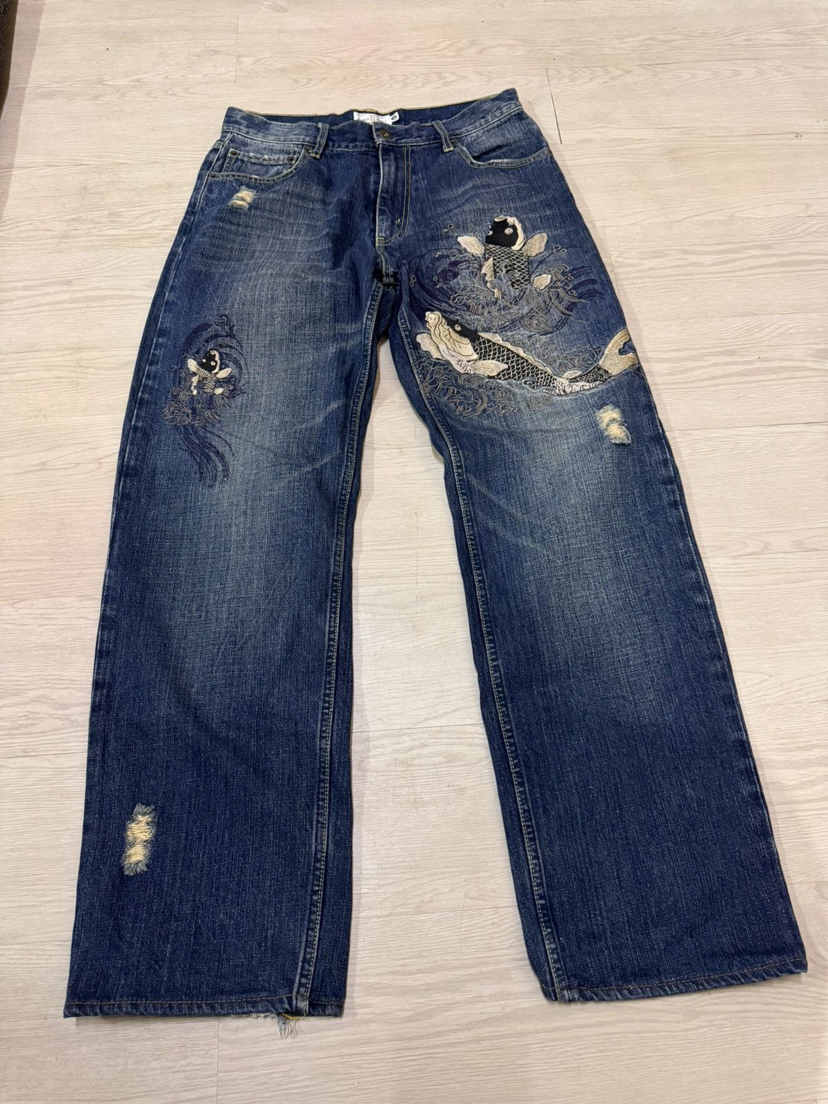 Japanese Brand Koi Pond Sukajan Japan Jeans Embroidered 32 Size US 32 / EU 48 - 10 Thumbnail