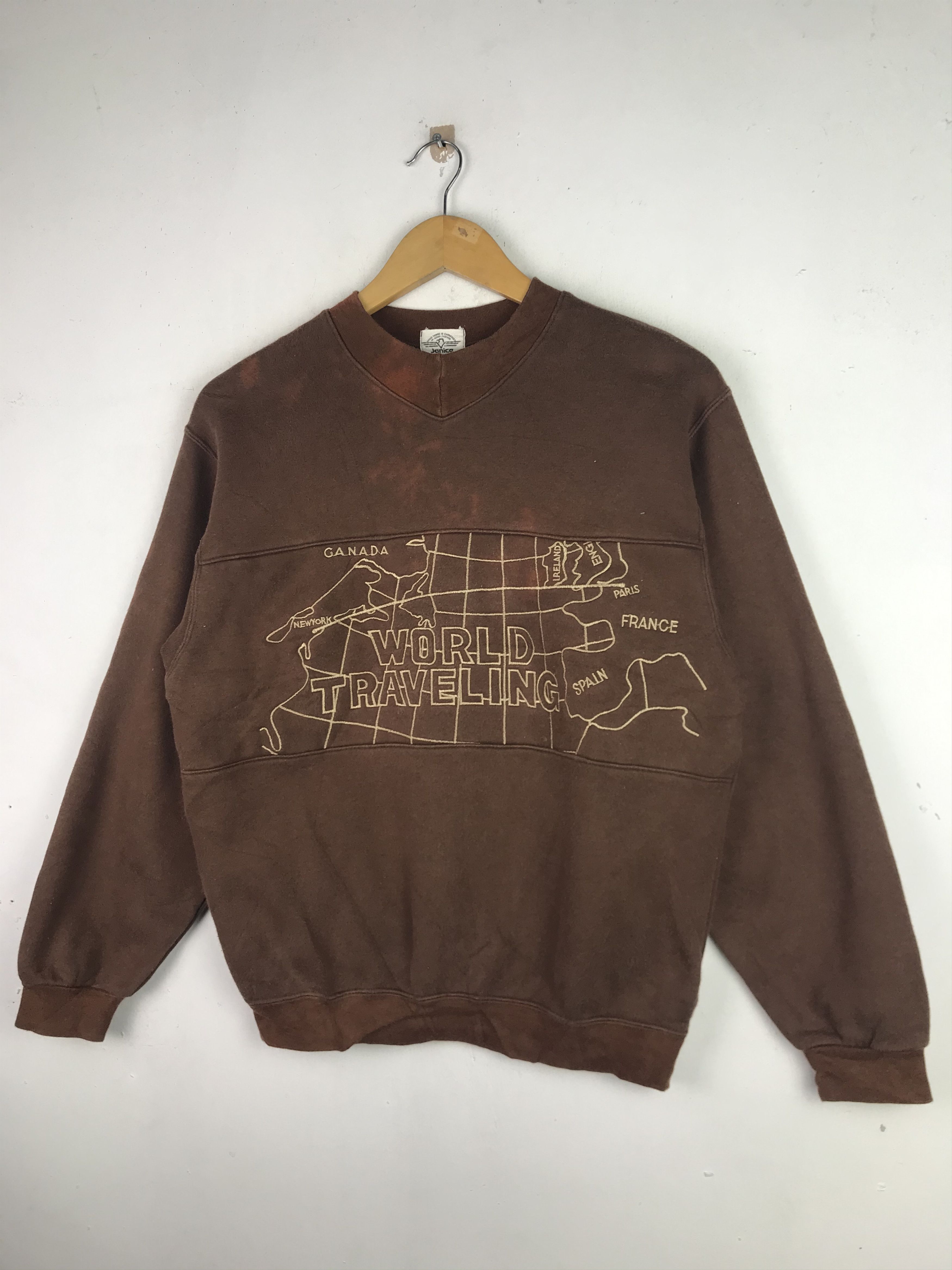 Vintage Vintage 90's World Travelling Maps Sweatshirt Size US M / EU 48-50 / 2 - 5 Thumbnail