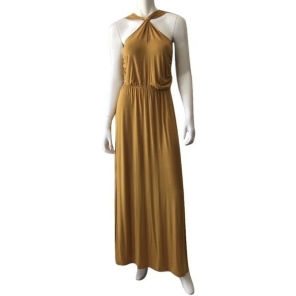 Other Elegant Gold Keyhole Halter Maxi Dress Soft Flowing Size M / US 6-8 / IT 42-44 - 1 Thumbnail