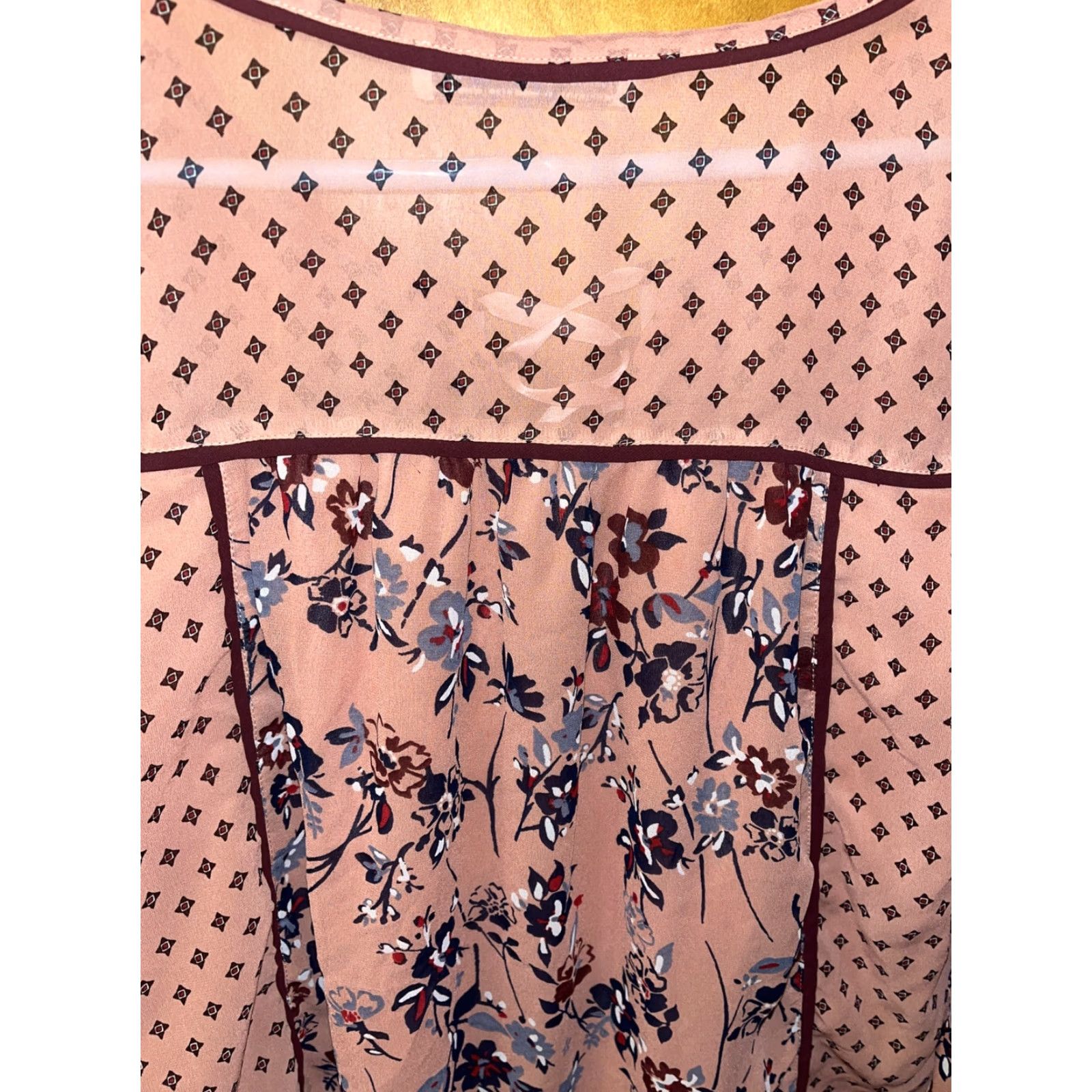 Abercrombie & Fitch Abercrombie & Fitch Women Pink Mauve Floral BOHO Lace Up Peasant Top Medium Blouse Style Size M / US 6-8 / IT 42-44 - 6 Thumbnail
