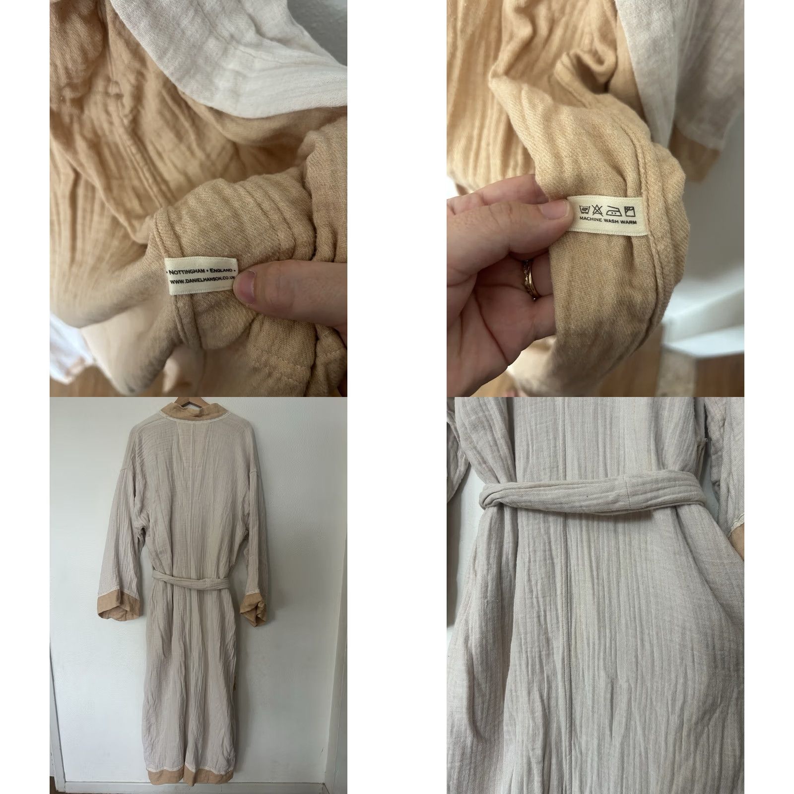 Harrods DANIEL HANSON Robe Unisex Adults XL Beige 100% Cotton Muslin Lace Belted Tie long Sleeve Size ONE SIZE - 8 Thumbnail